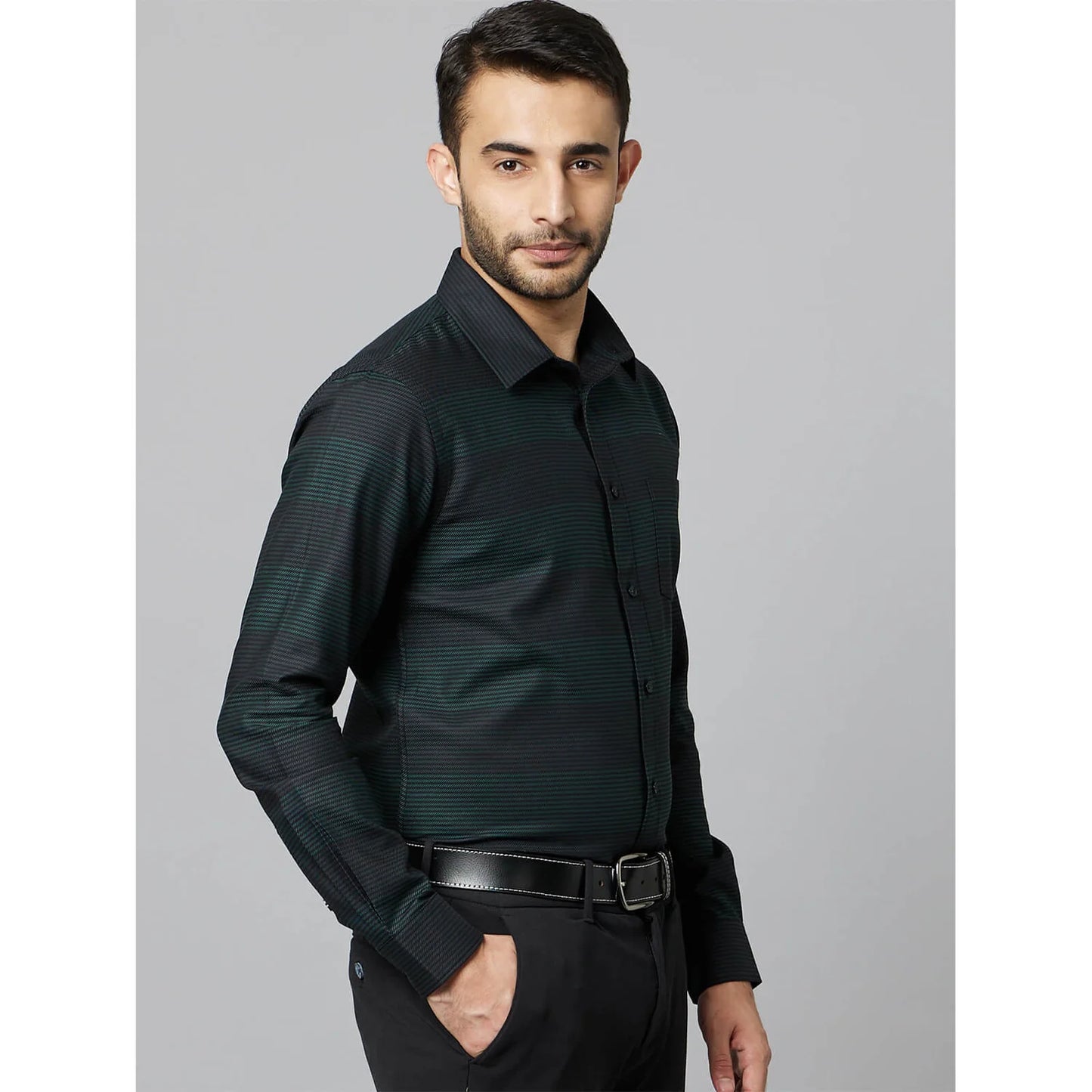 Celio* Striped Regular Fit Cotton Black Shirt