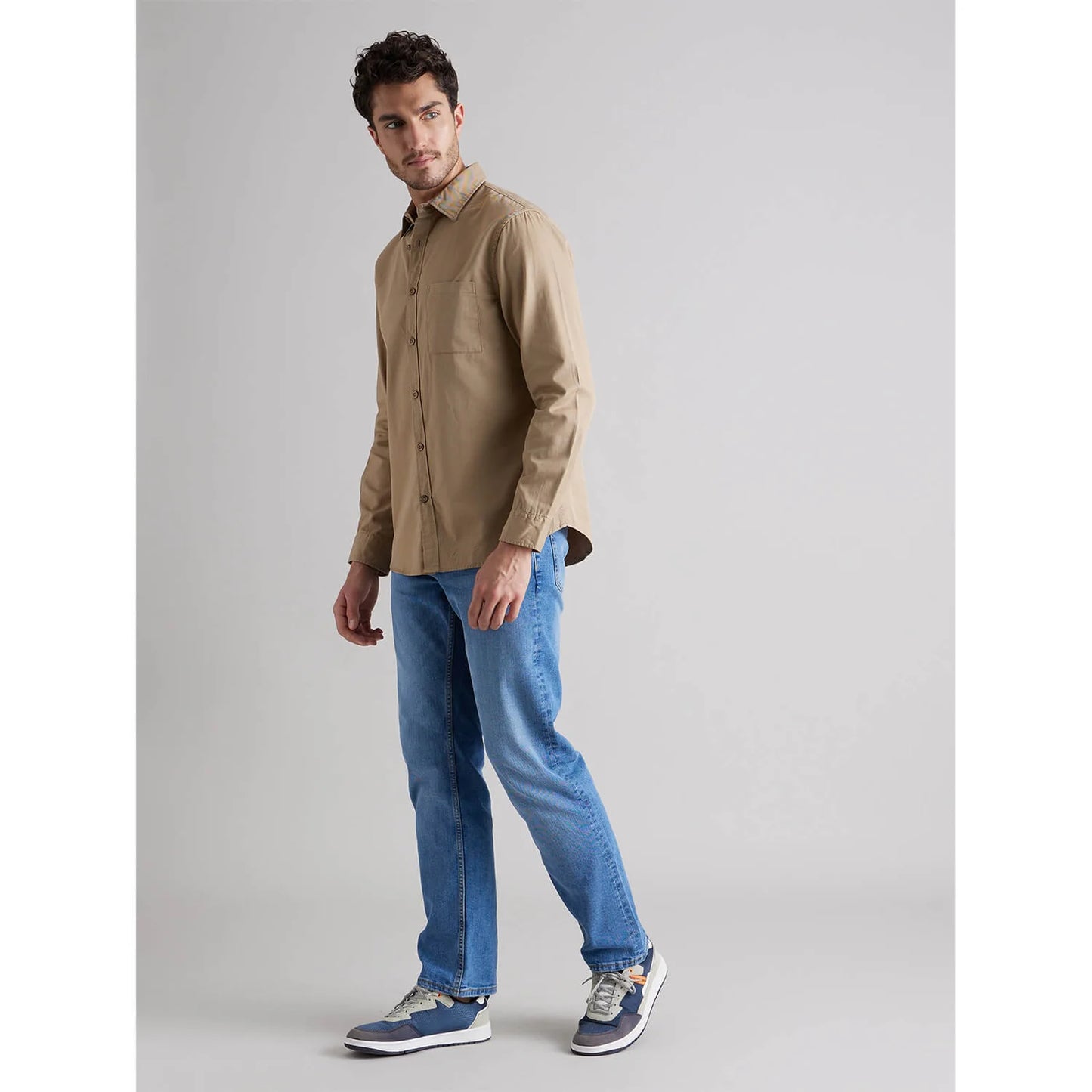 Celio* Solid Regular Fit Cotton Beige Shirt