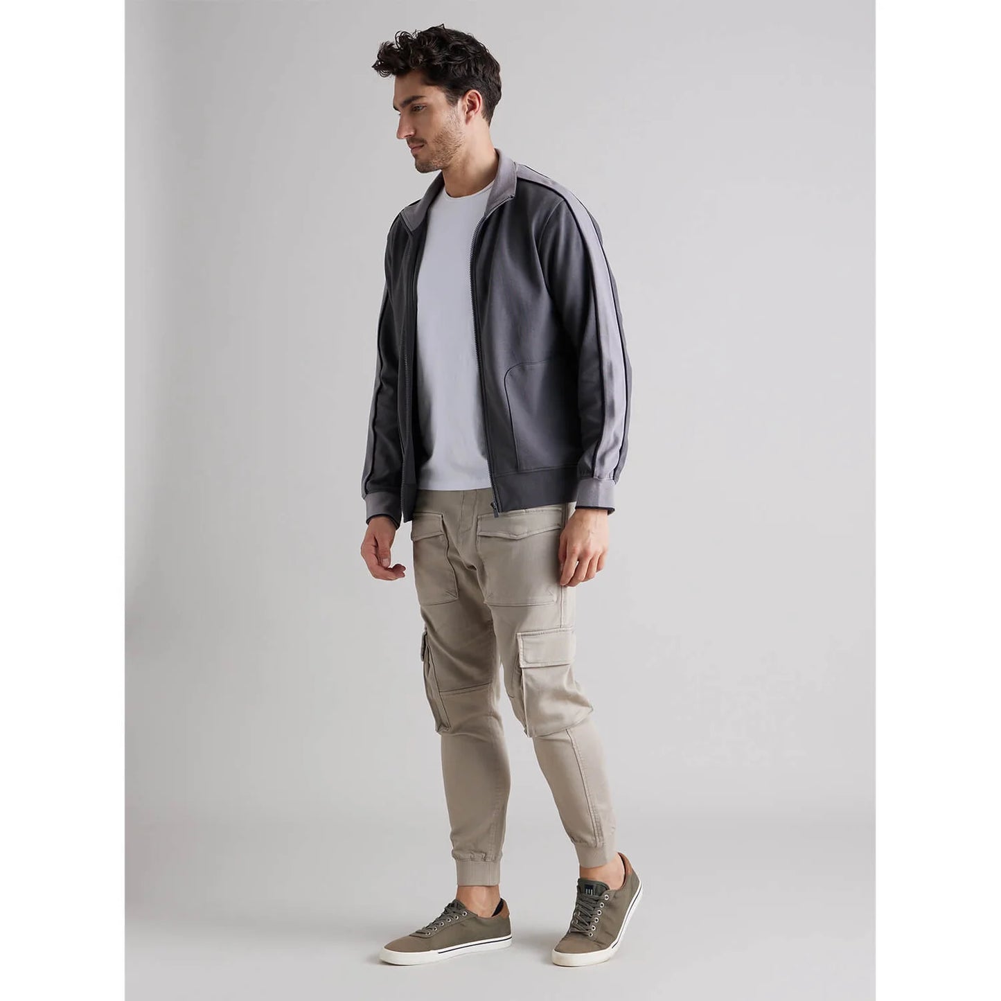 Celio* Colourblock Regular Fit Cotton-Blend Grey Sweatshirt