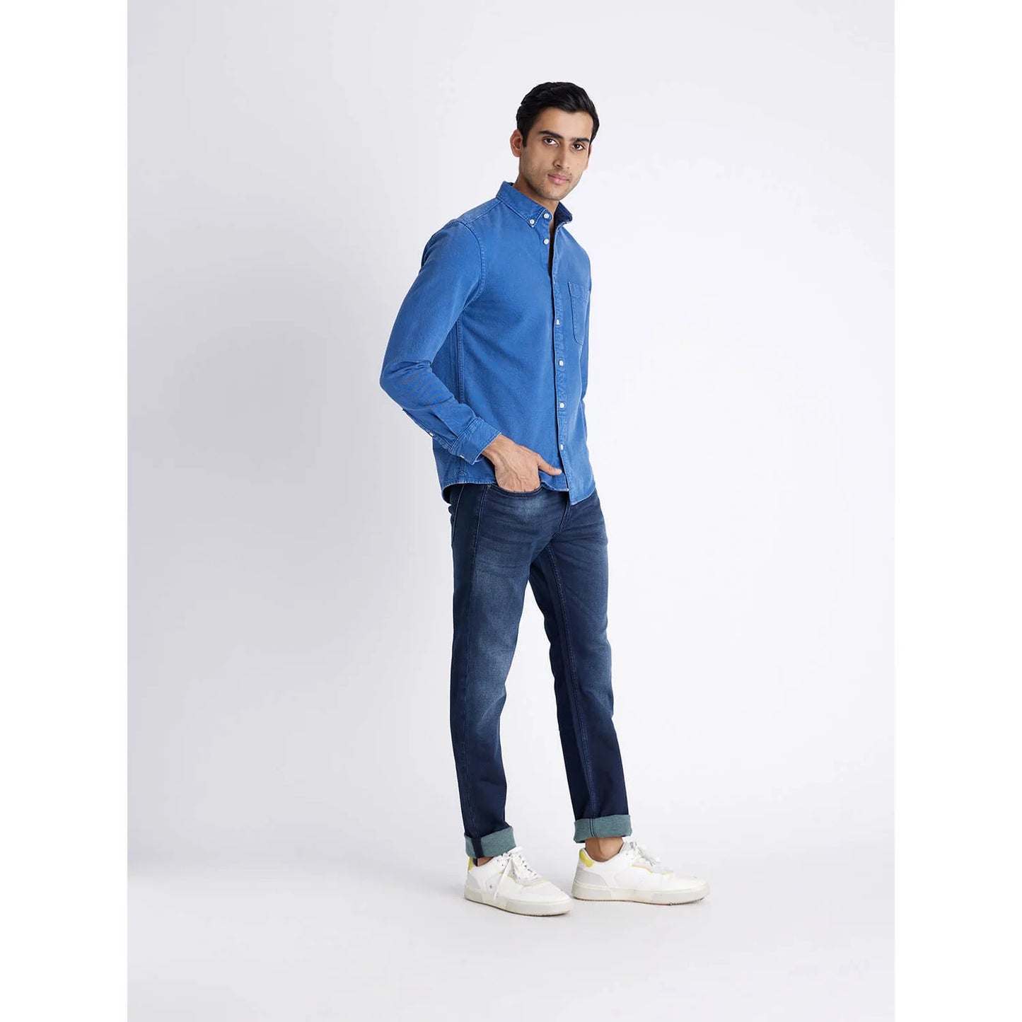 Celio* Printed Regular Fit Cotton Blue Shirt