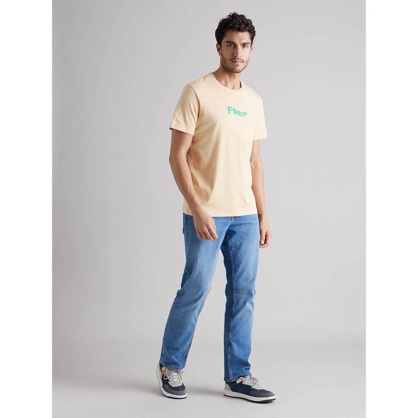 Celio* Graphics Regular Fit Cotton Peach T-Shirt