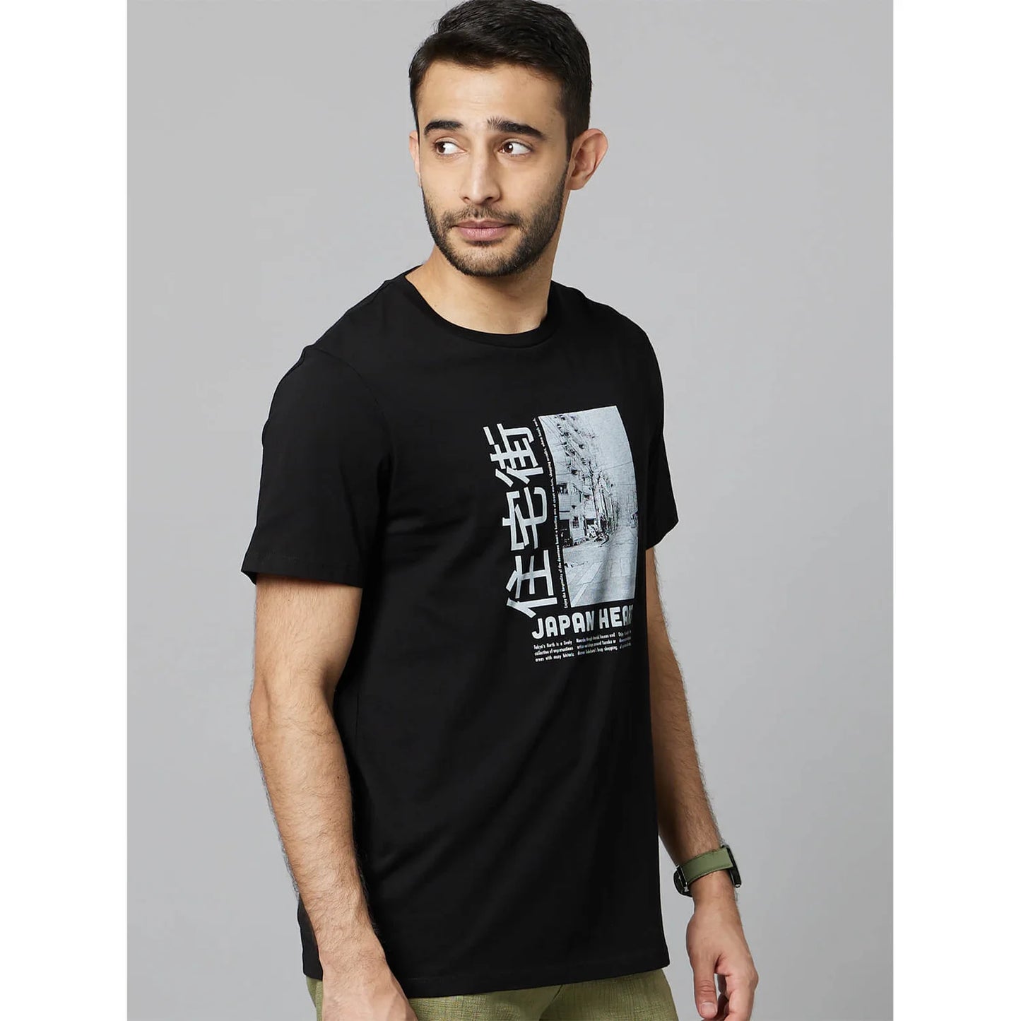 Celio* Graphics Regular Fit Cotton Black T-Shirt