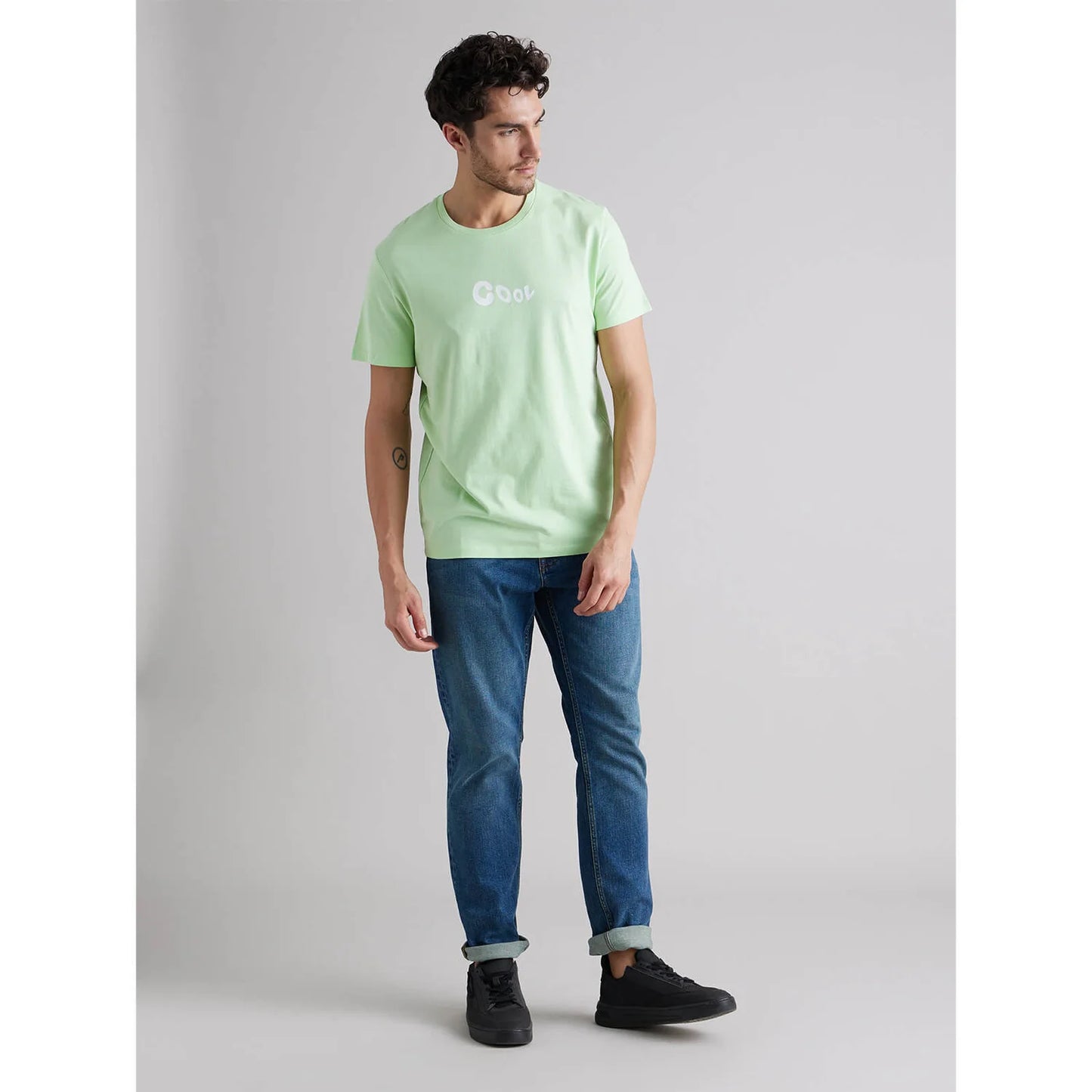 Celio* Solid Regular Fit Cotton Green T-Shirt