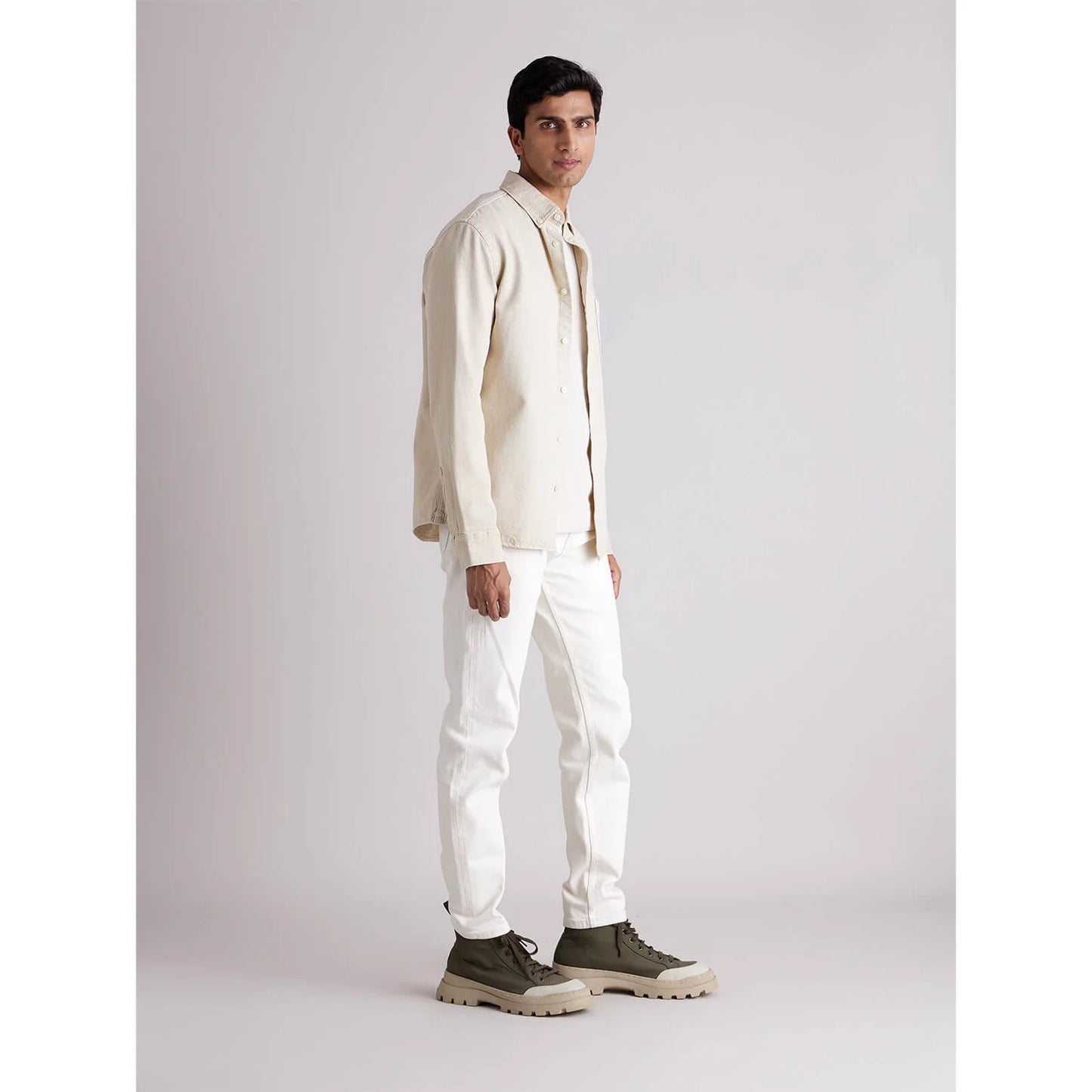 Celio* Solid Regular Fit Cotton Beige Shirt