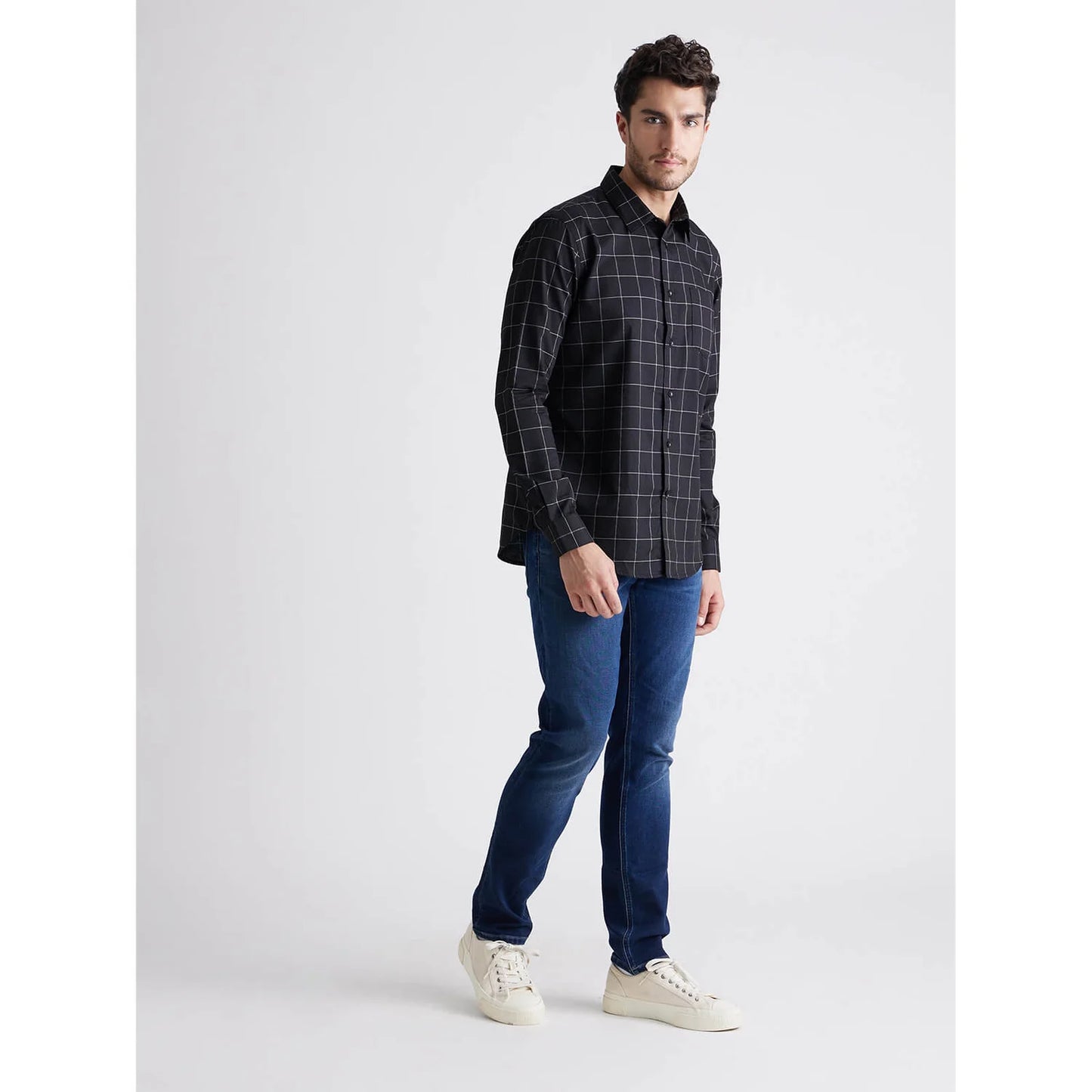 Celio* Checked Regular Fit Cotton Black Shirt