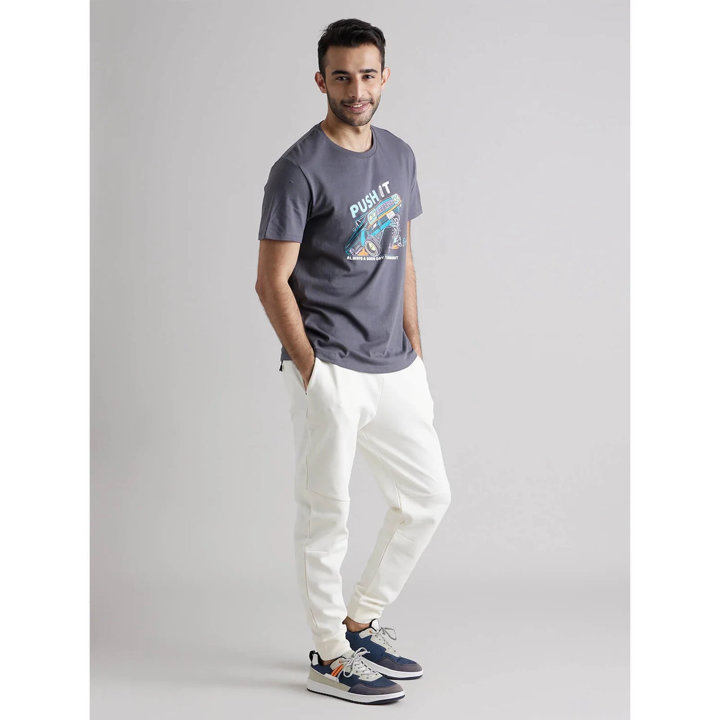Celio* Graphics Regular Fit Cotton Grey T-Shirt
