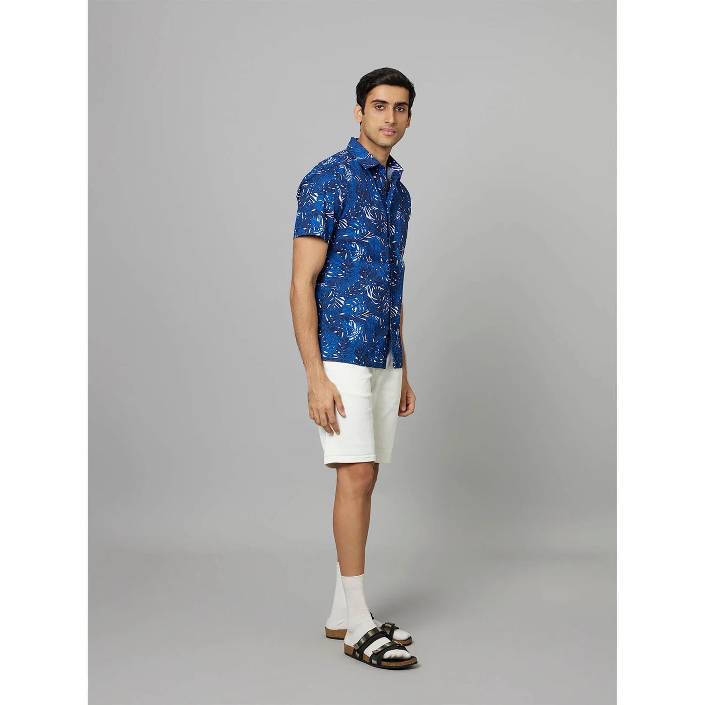 Celio* Tropical Regular Fit Cotton Navy Blue Shirt
