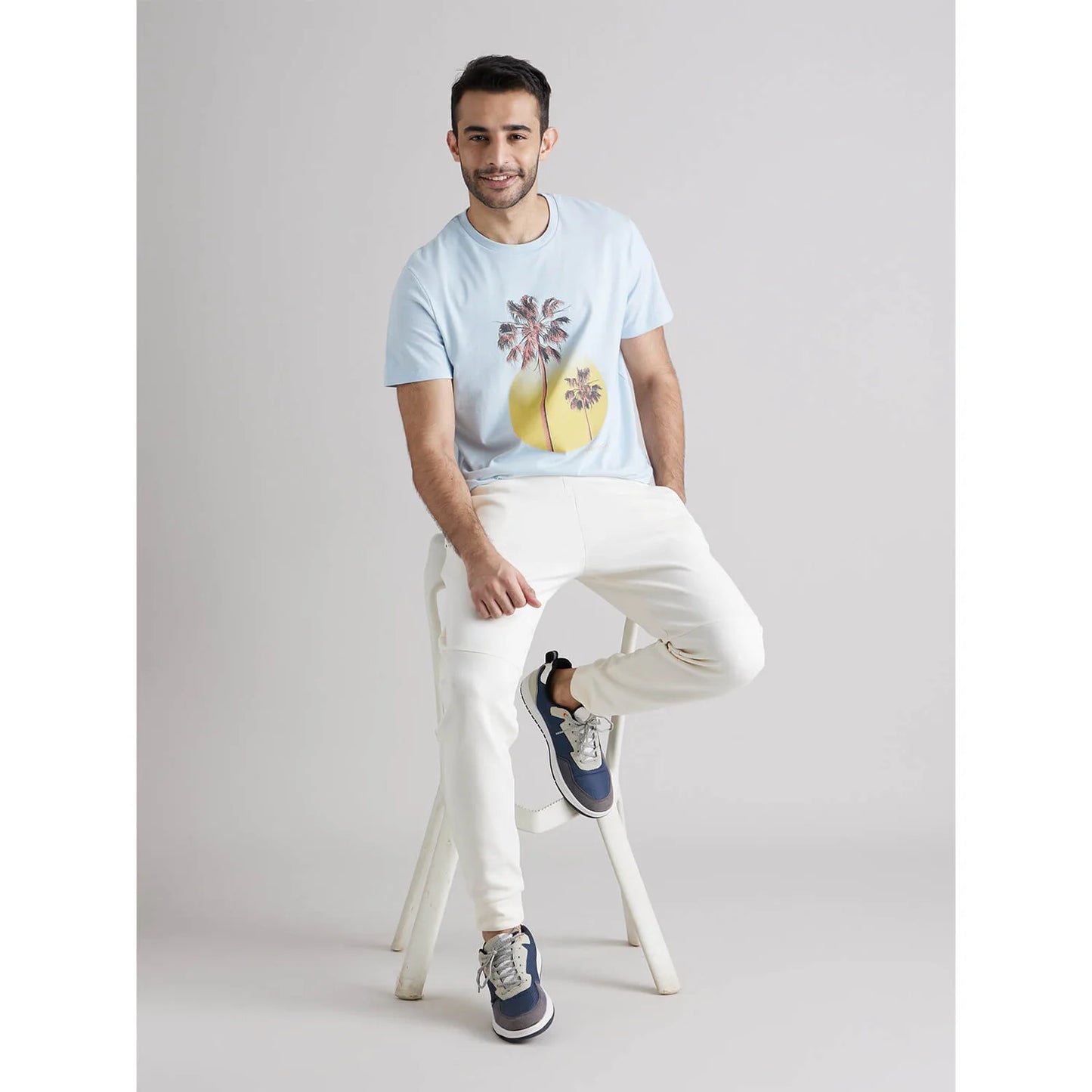 Celio* Graphics Regular Fit Cotton Blue T-Shirt