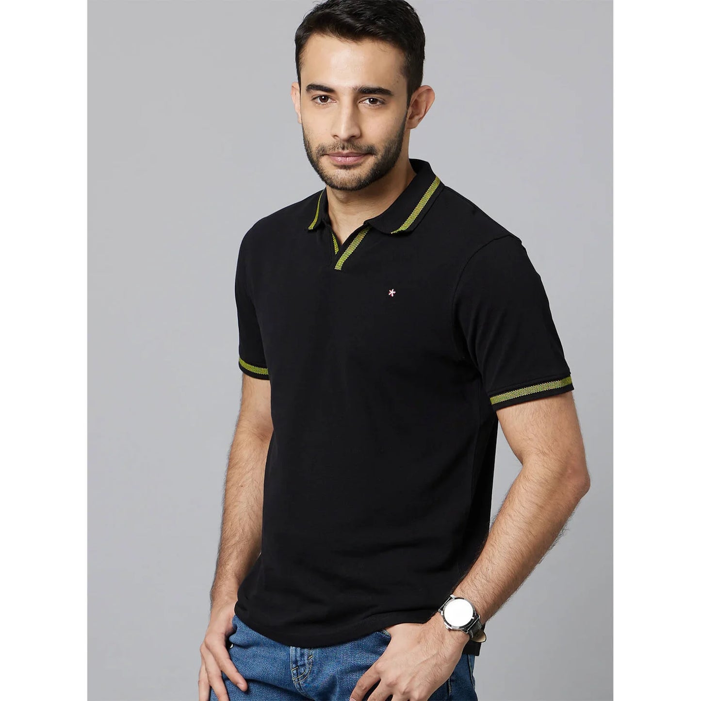 Celio* Solid Regular Fit Cotton Black T-Shirt