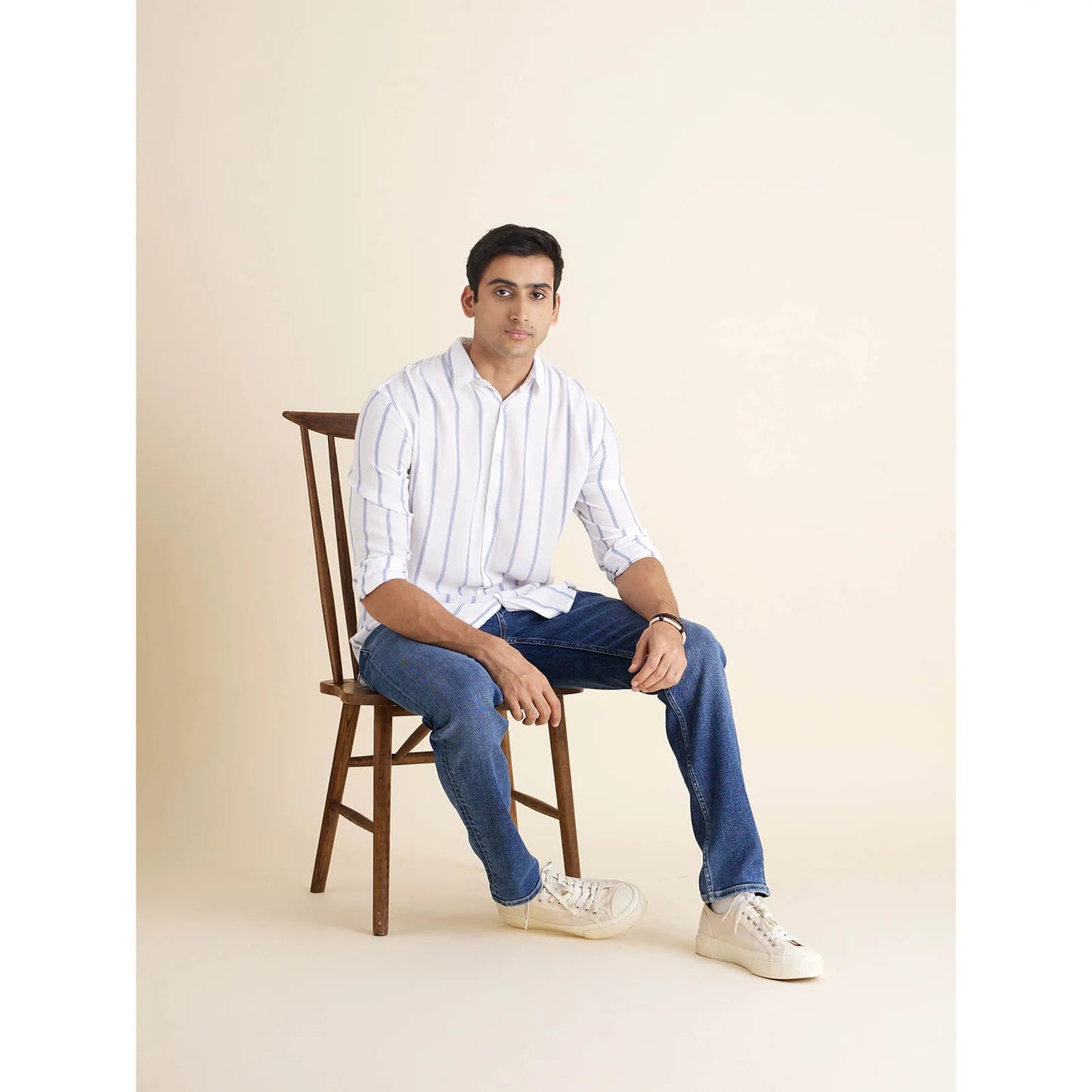 Celio* Striped Regular Fit Viscose White Shirt