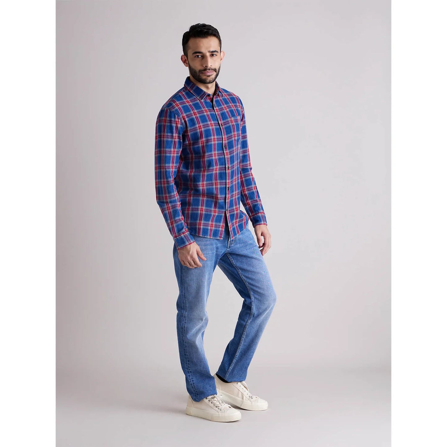 Celio* Checked Regular Fit Cotton Blue Shirt