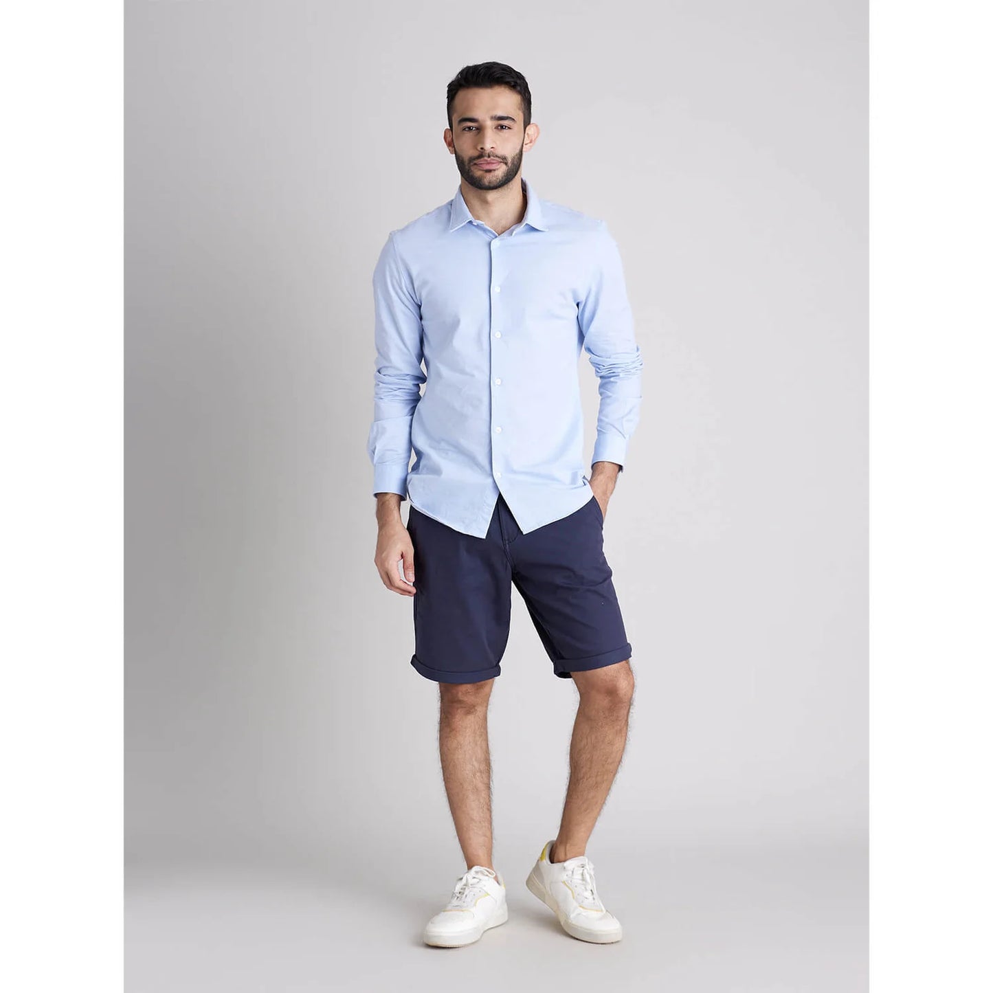 Celio* Solid Regular Fit Cotton Light Blue Formal Shirt