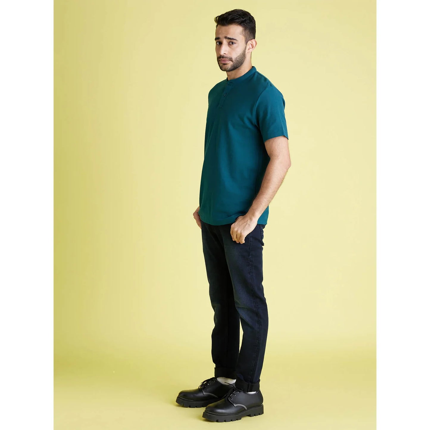 Celio* Solid Regular Fit Cotton Teal T-Shirt