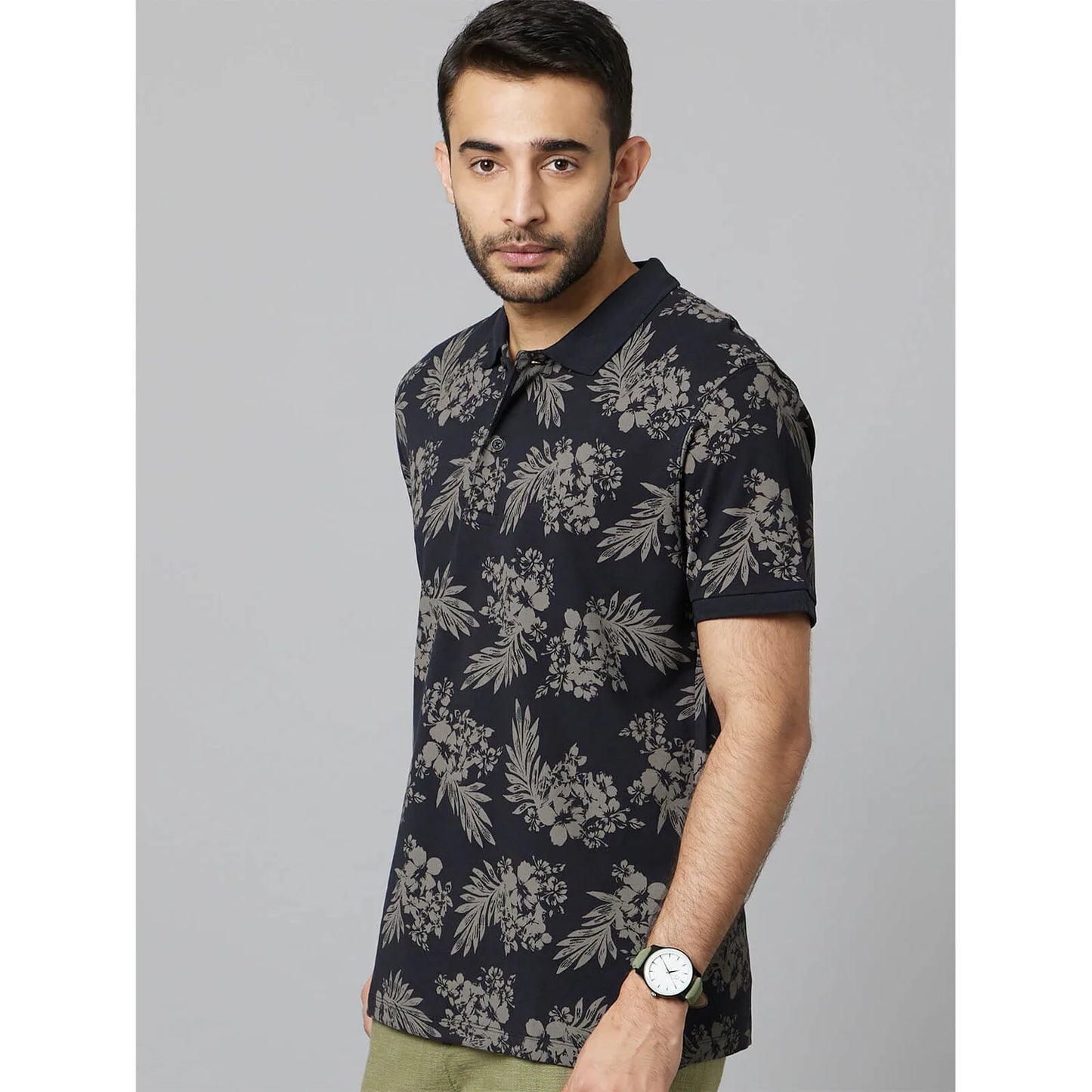Celio* Tropical Regular Fit Cotton Black T-Shirt