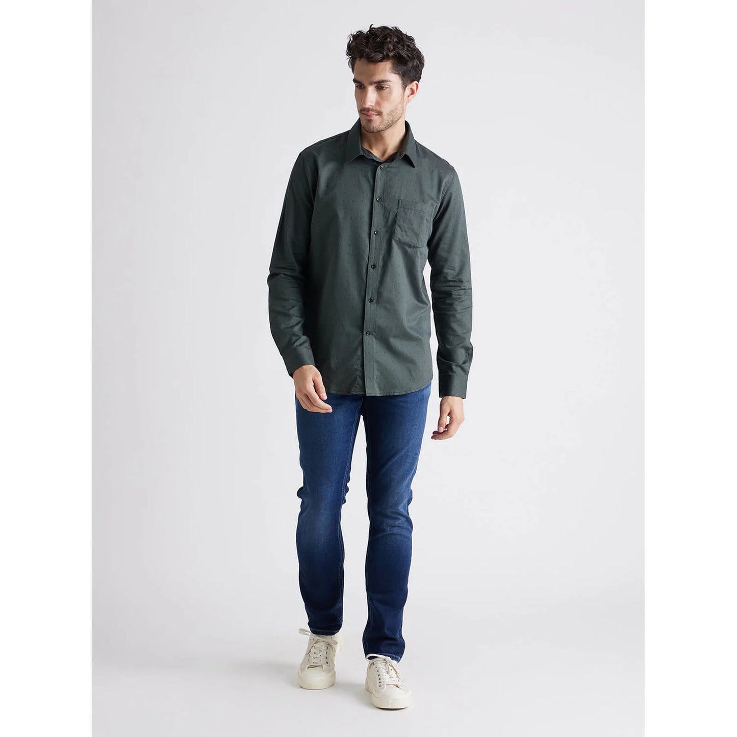 Celio* Solid Regular Fit Cotton Green Shirt