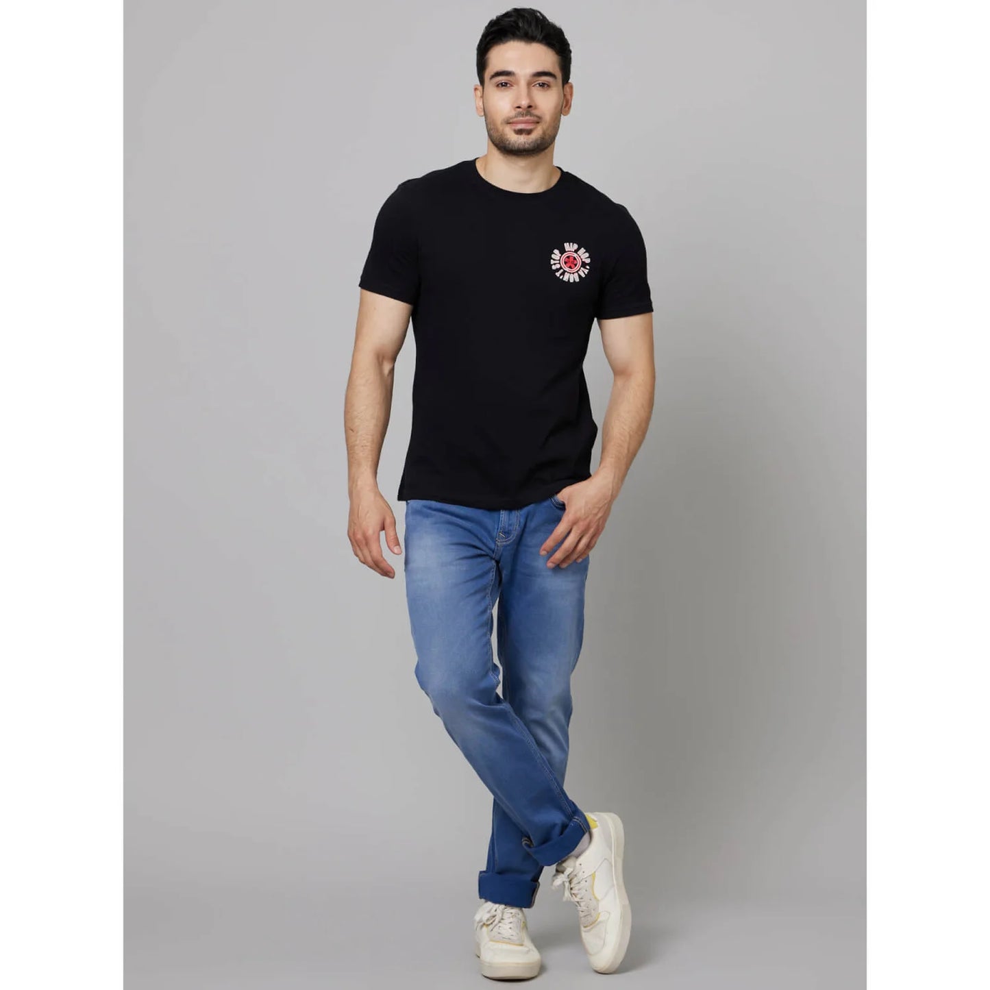Celio* Printed Regular Fit Cotton Black T-Shirt