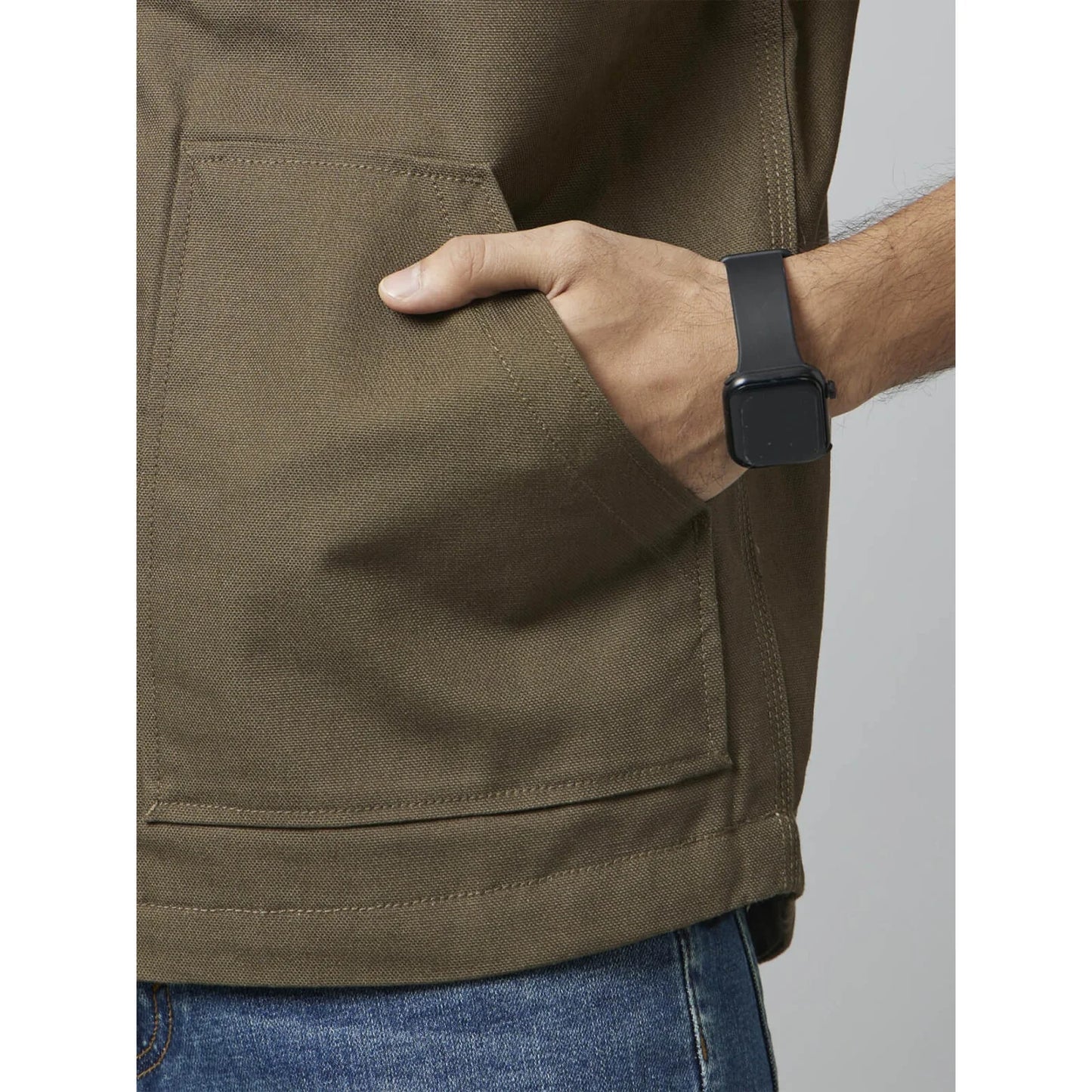 Celio* Solid Regular Fit Cotton Olive Jacket