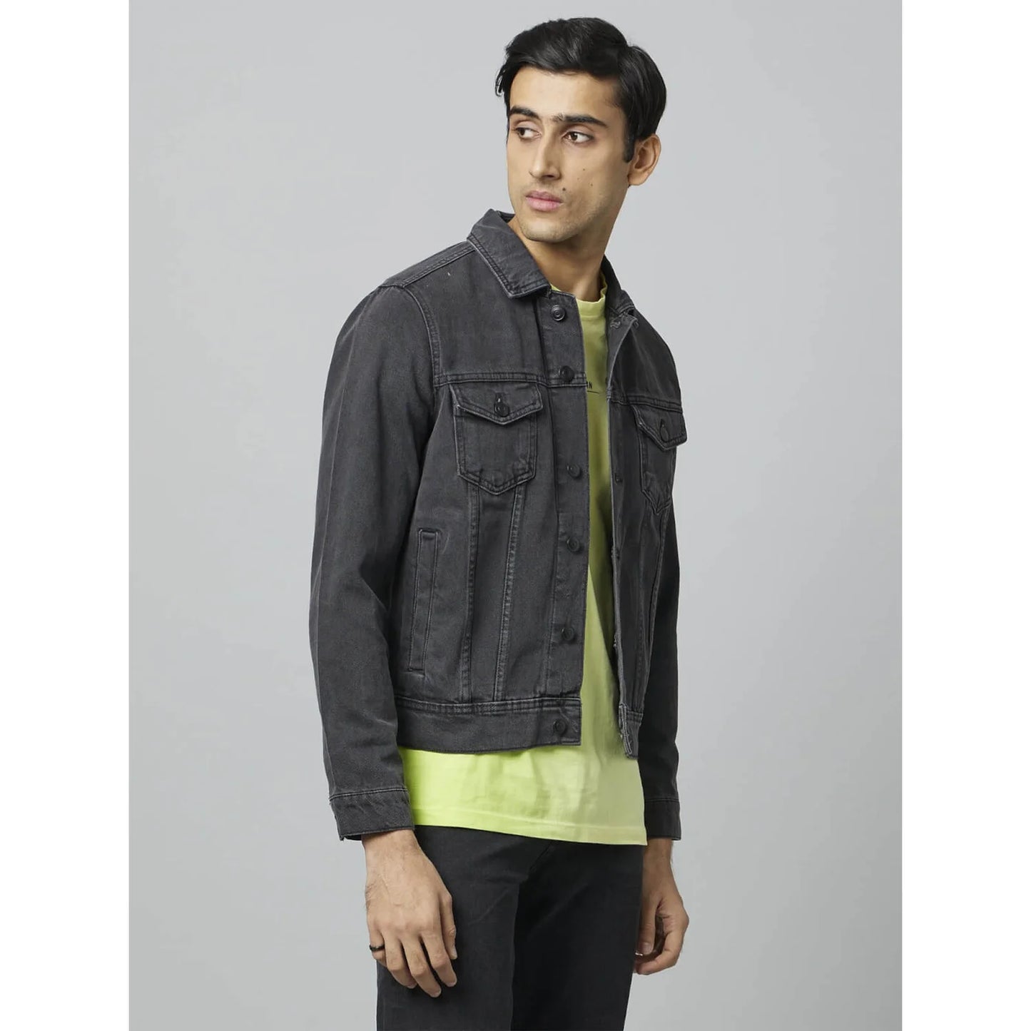 Celio* Solid Regular Fit Cotton Black Jacket