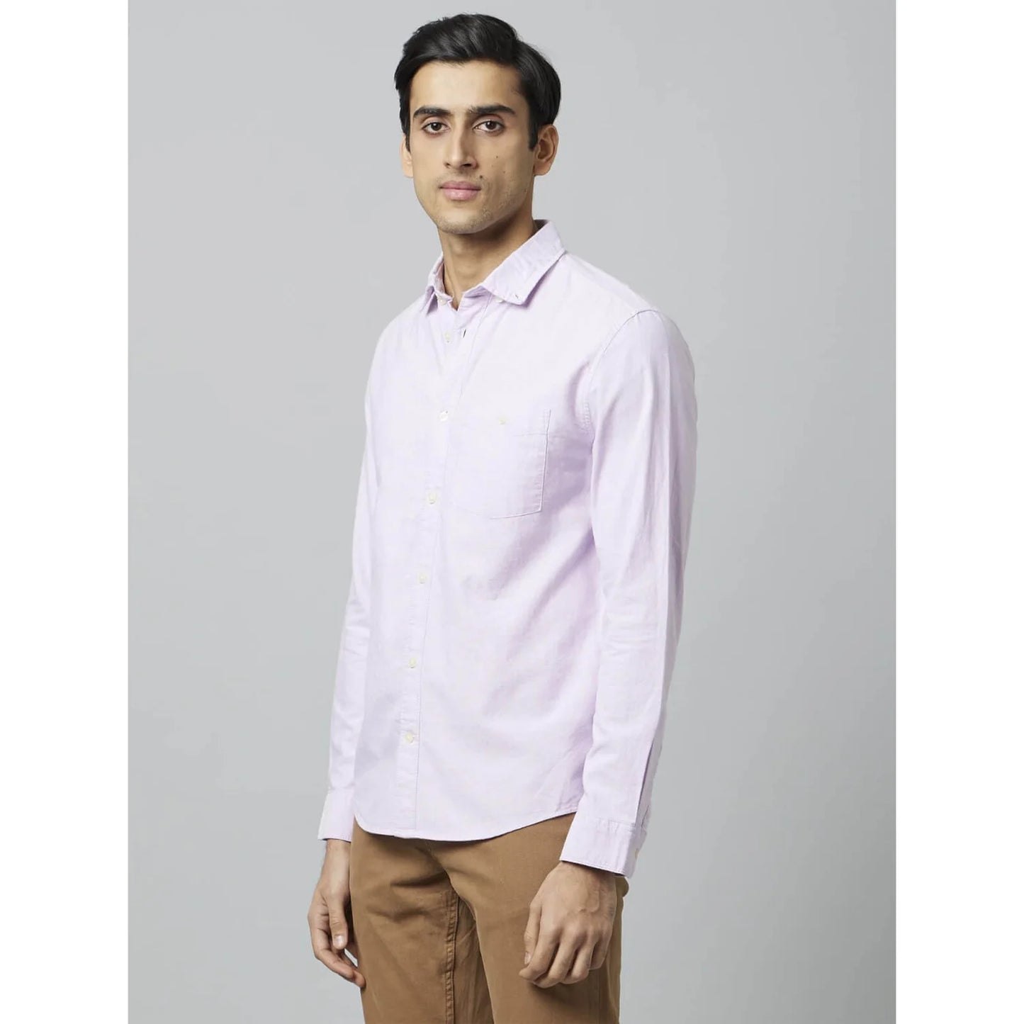 Celio* Solid Regular Fit Cotton Lavender Shirt