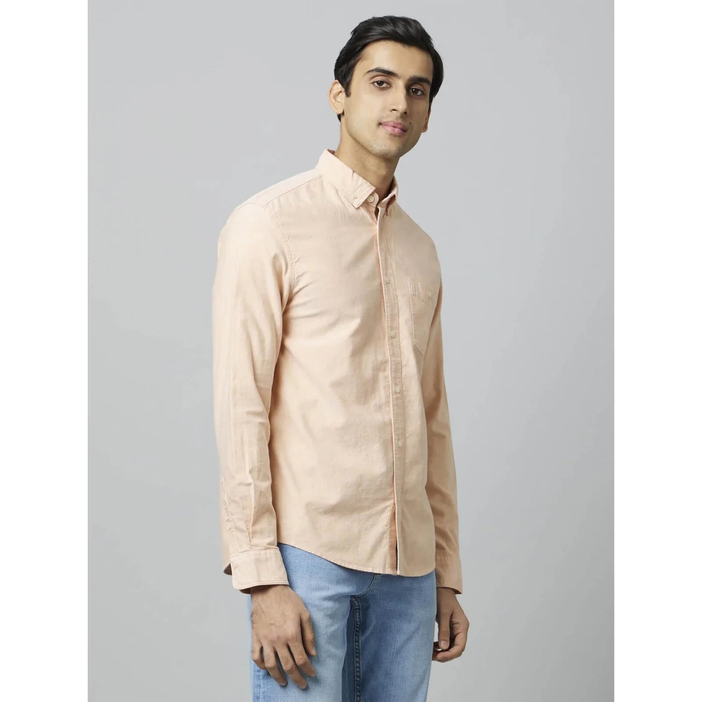 Celio* Solid Regular Fit Cotton Peach Shirt