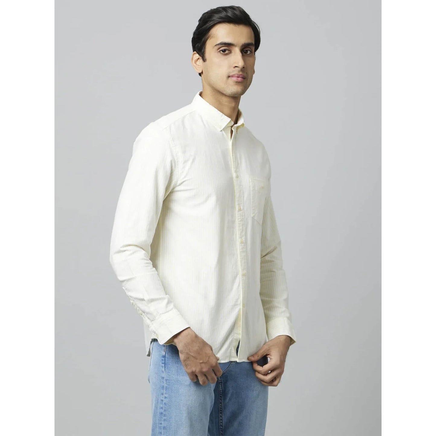 Celio* Striped Regular Fit Cotton White Shirt