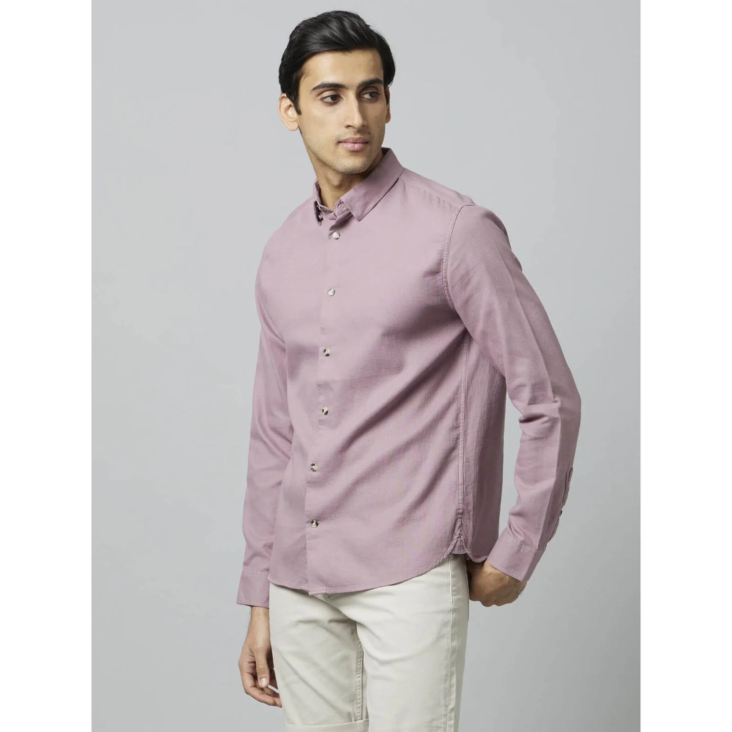 Celio* Solid Regular Fit Cotton Purple Shirt