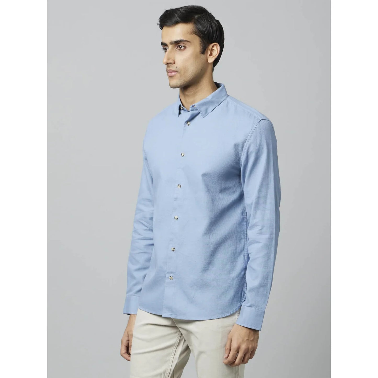 Celio* Solid Regular Fit Cotton Blue Shirt
