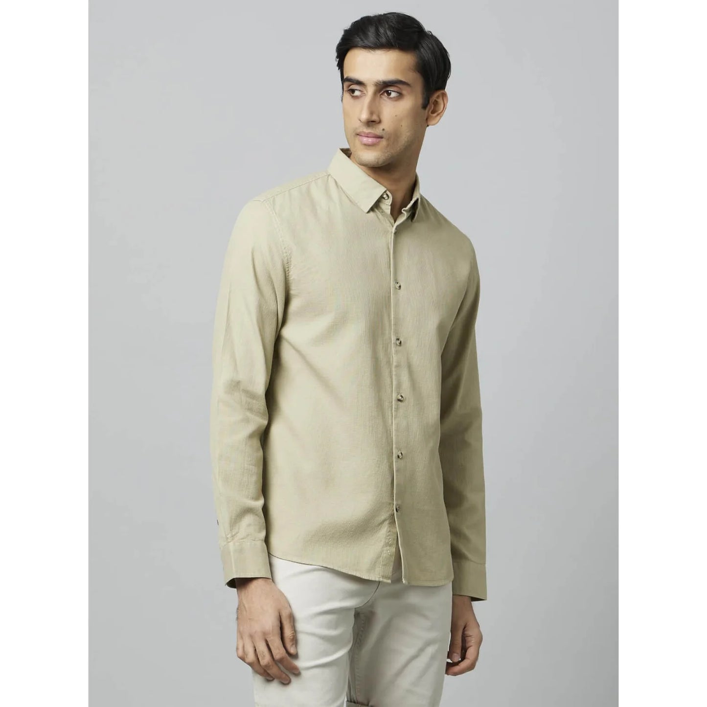 Celio* Solid Regular Fit Cotton Green Shirt