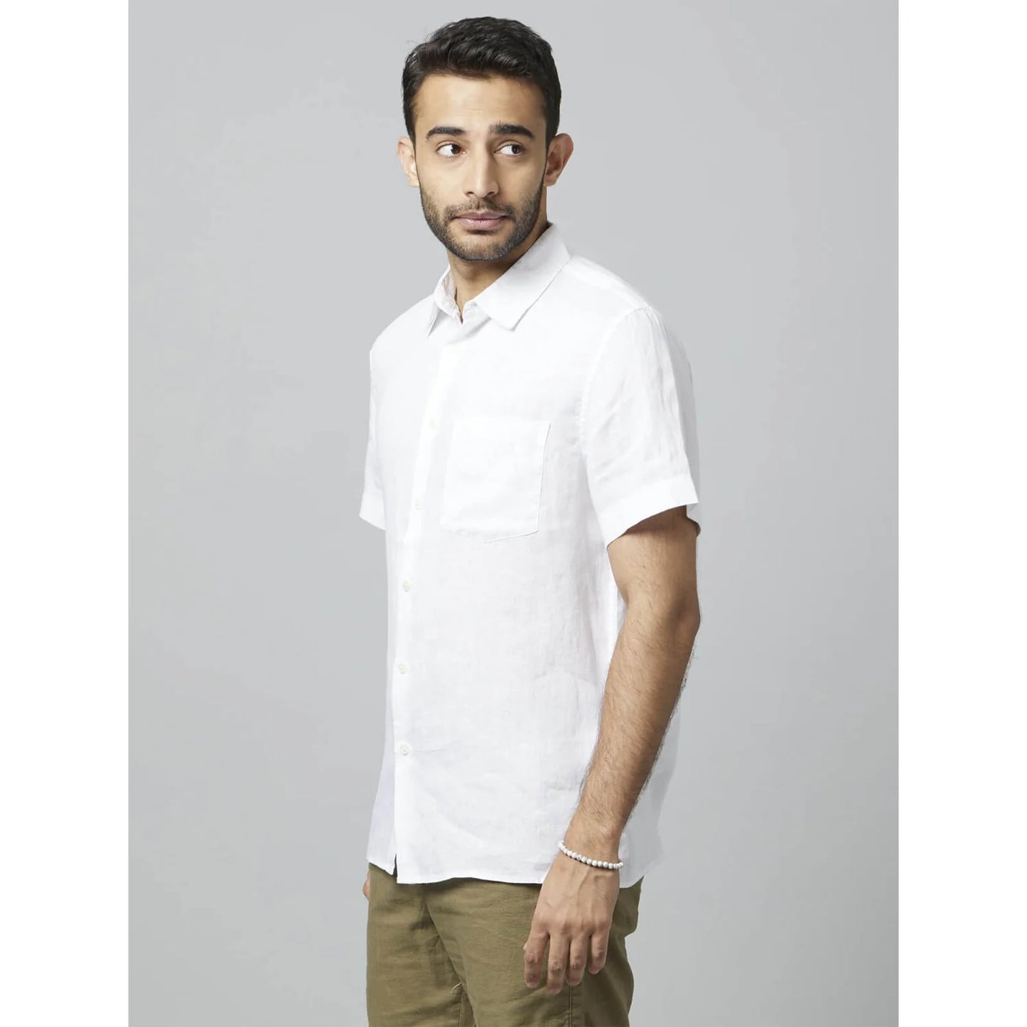 Celio* Solid Regular Fit Linen White Shirt
