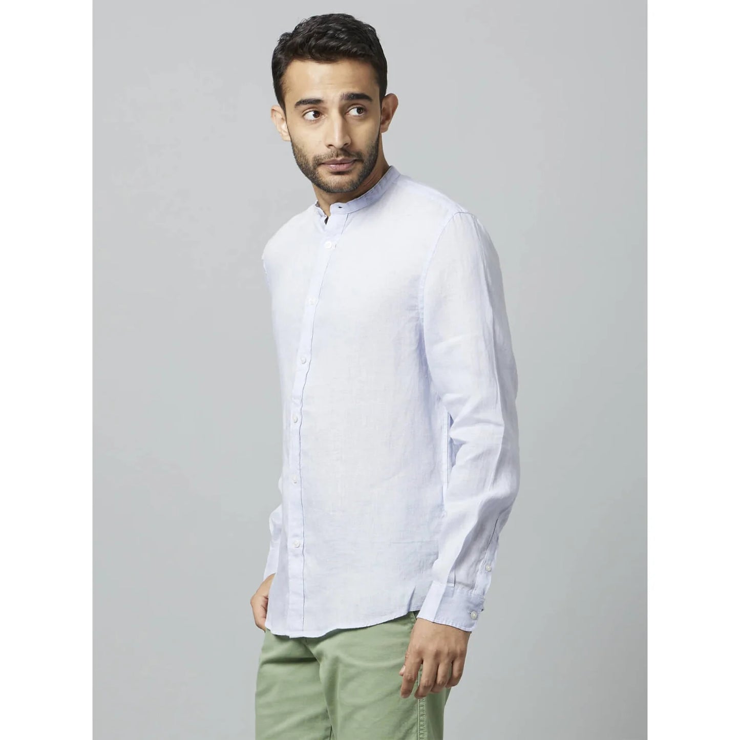 Celio* Solid Regular Fit Linen Light Blue Shirt
