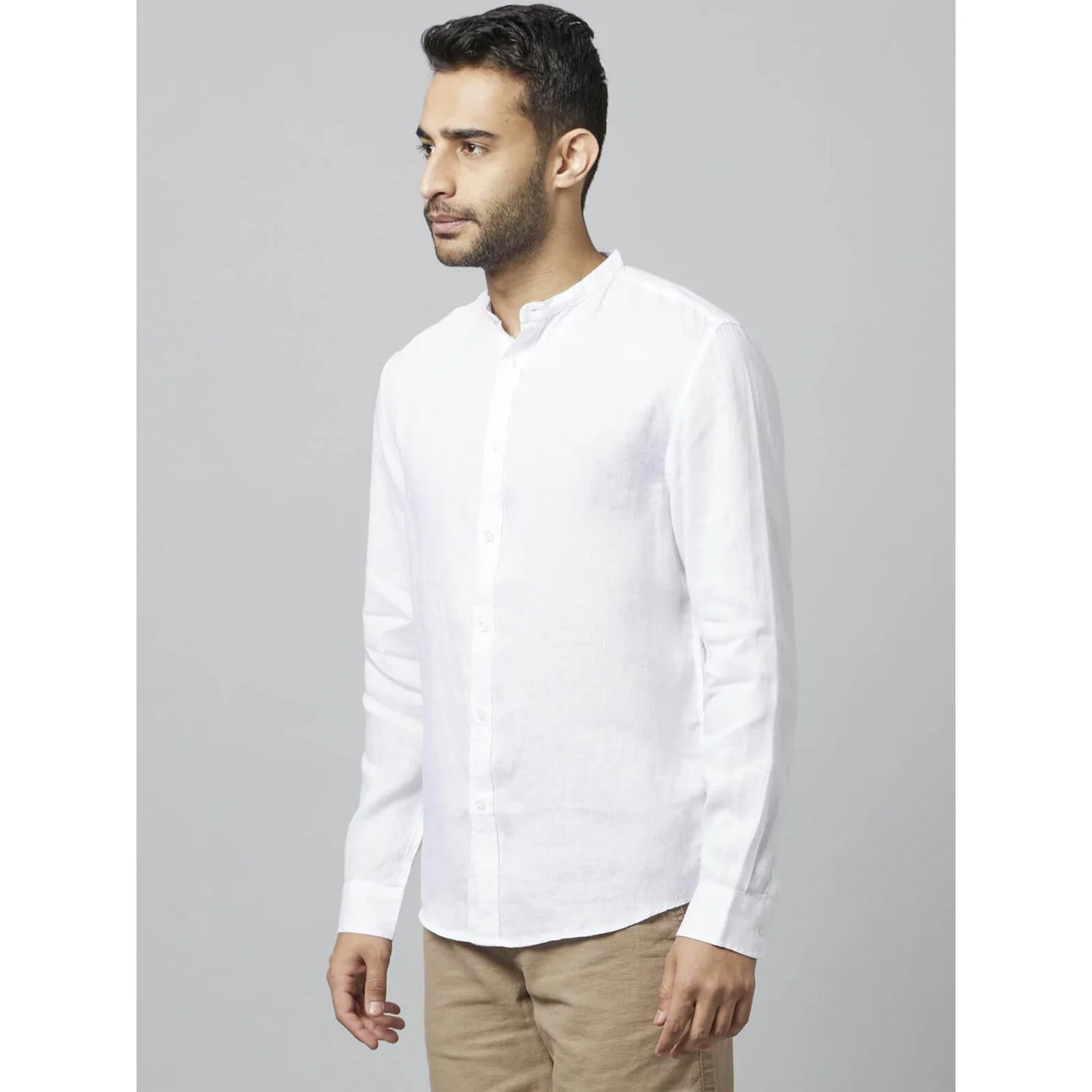 Celio* Solid Regular Fit Linen White Shirt