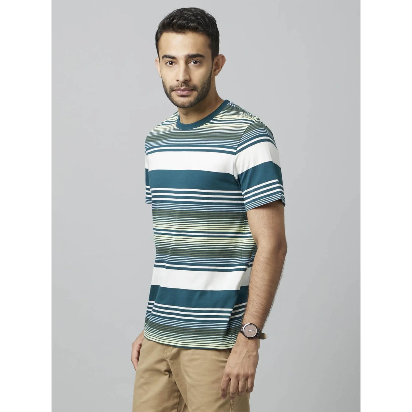 Celio* Striped Regular Fit Cotton Multi T-Shirt