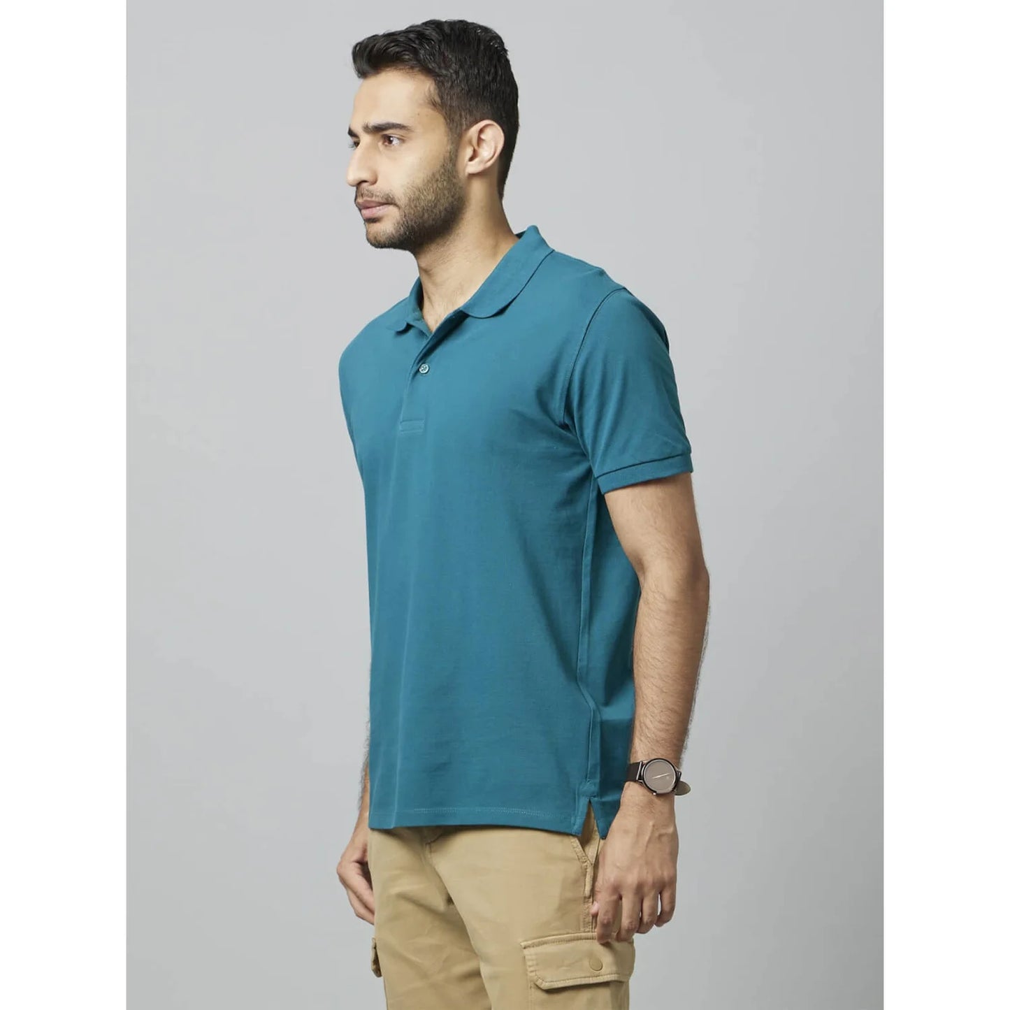 Celio* Solid Regular Fit Cotton Teal T-Shirt