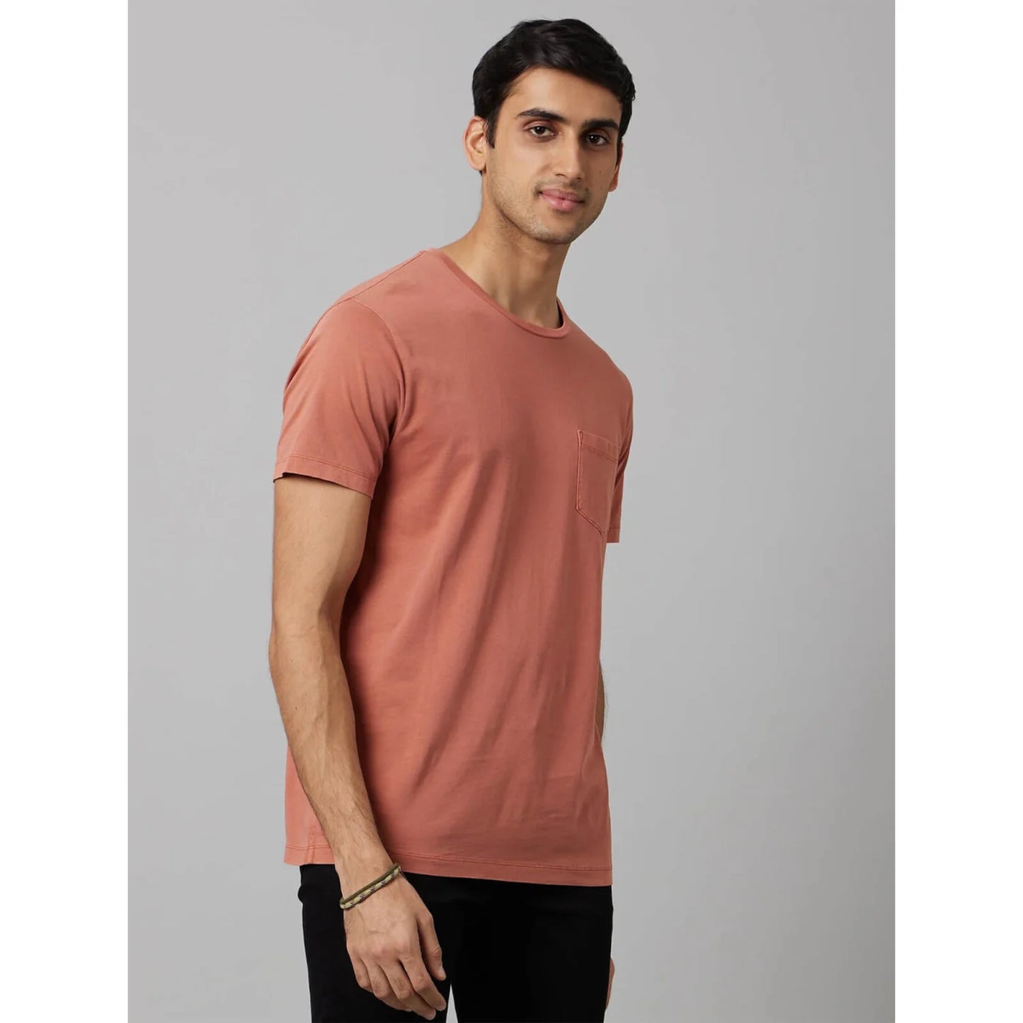 Celio* Solid Regular Fit Cotton Rust T-Shirt