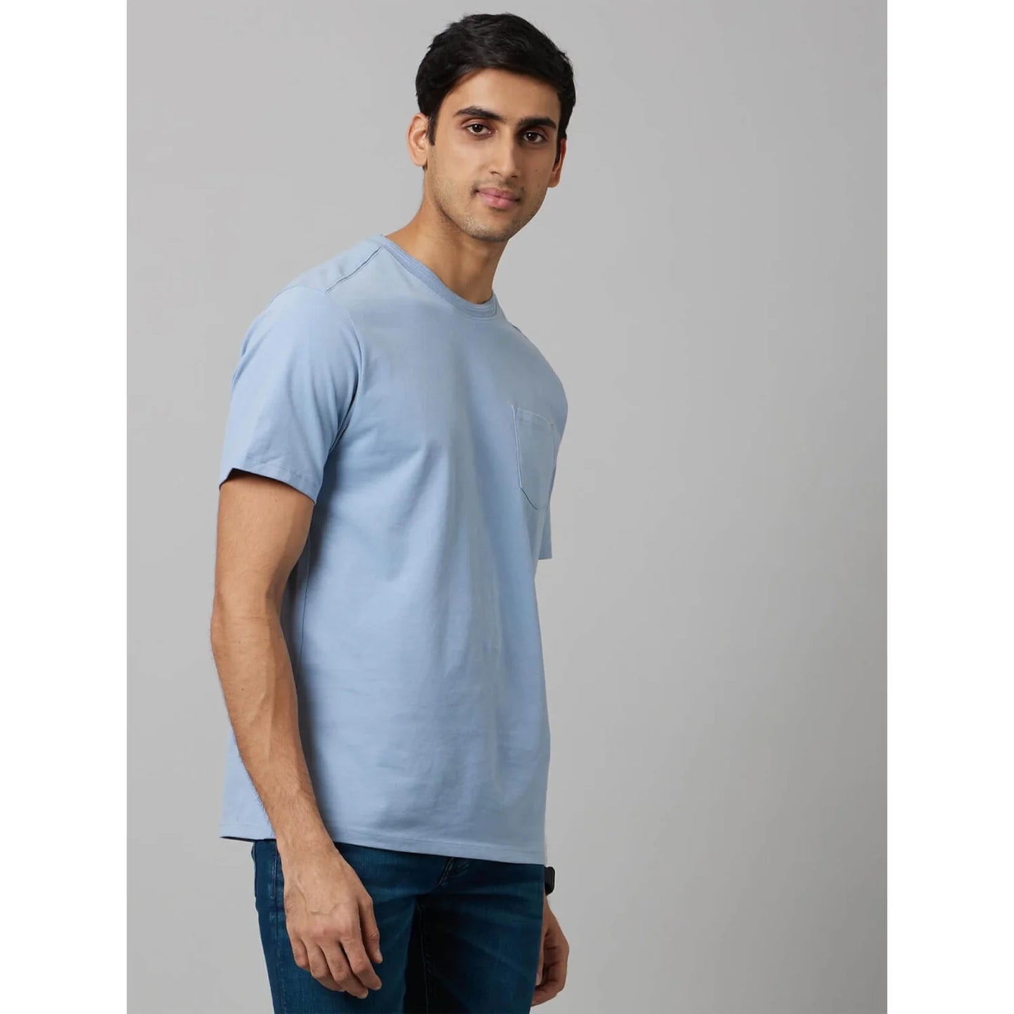Celio* Solid Regular Fit Cotton Blue T-Shirt