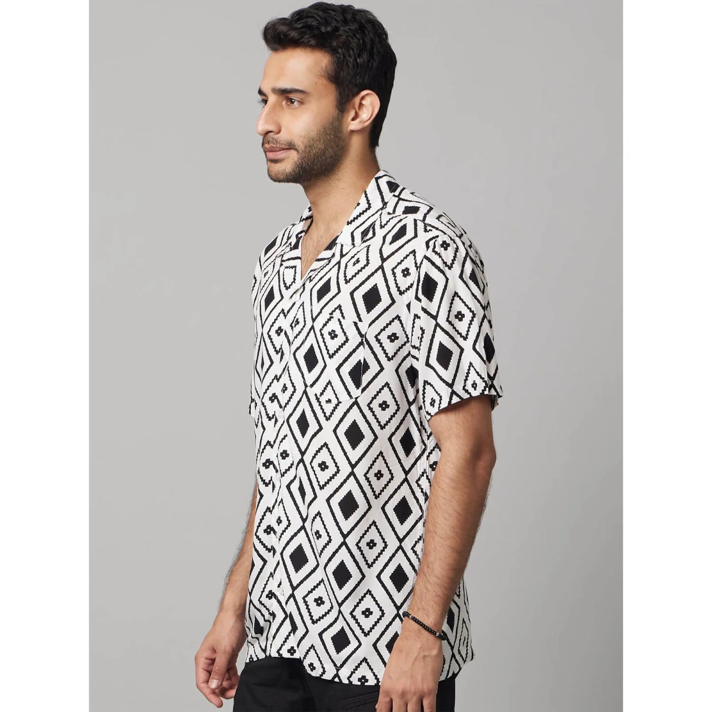 Celio* Geometric Regular Fit Viscose White Shirt