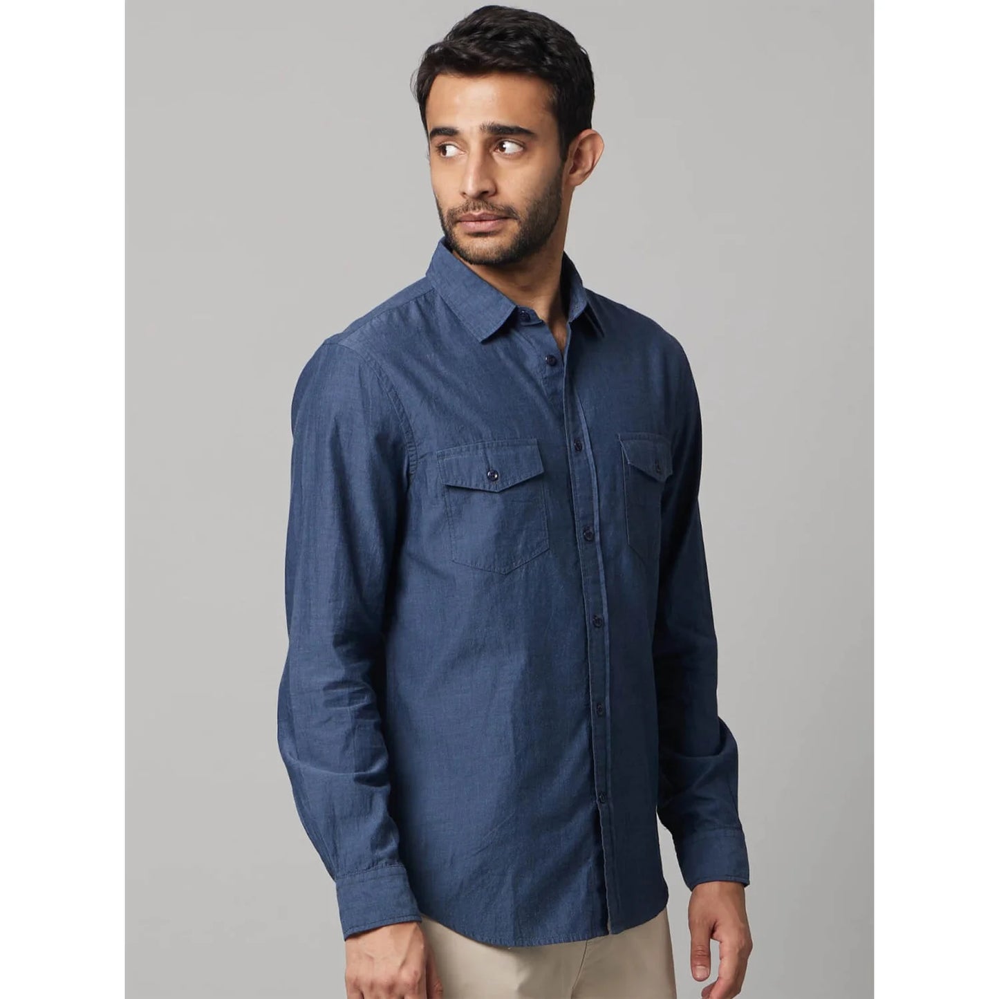 Celio* Solid Regular Fit Cotton Navy Blue Shirt