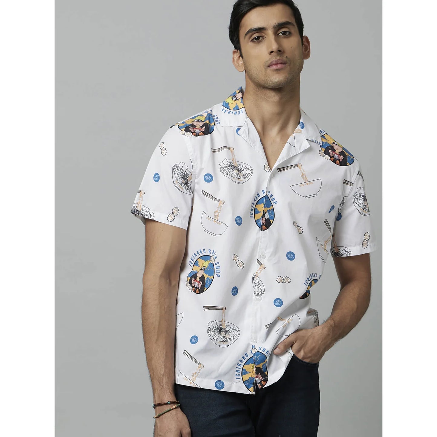 Celio* Naruto Regular Fit Cotton White Shirt