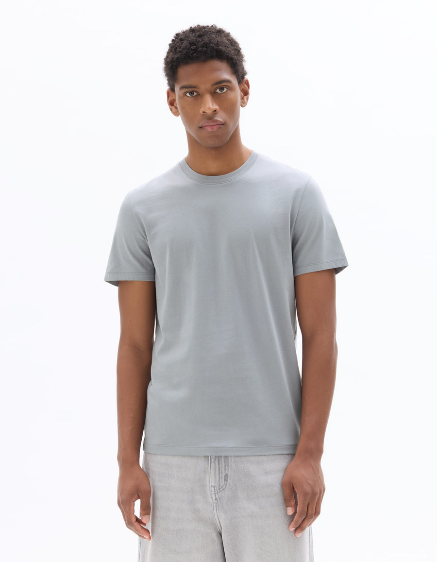 Slim Fit 100% Cotton Crew Neck T-Shirt - Blue Grey