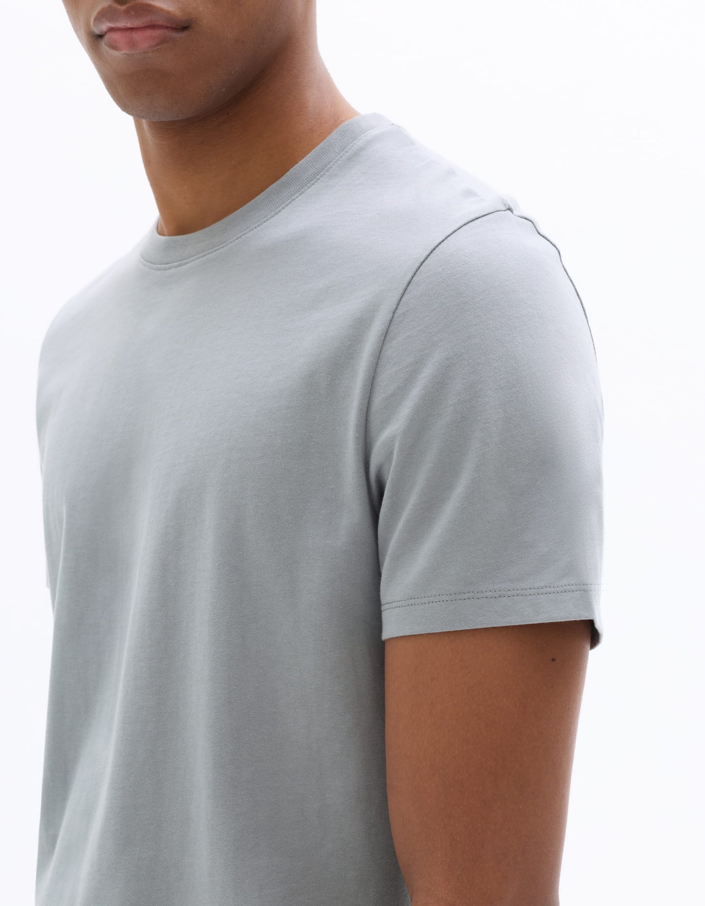 Slim Fit 100% Cotton Crew Neck T-Shirt - Blue Grey