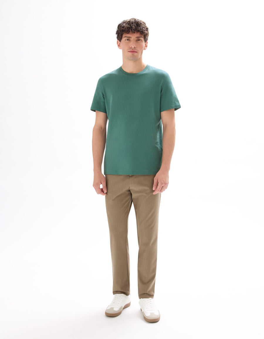 Slim Fit 100% Cotton Crew Neck T-Shirt - Light Green
