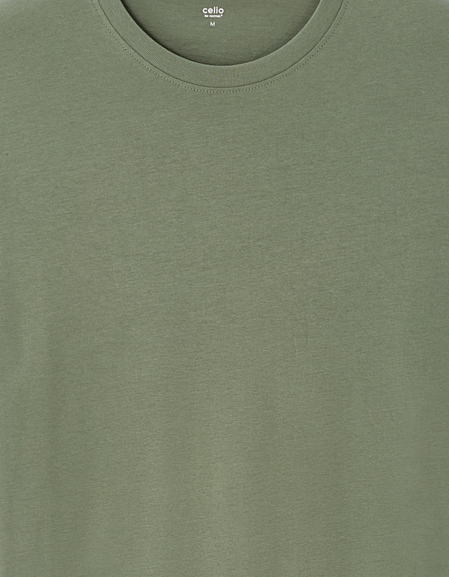 Slim Fit 100% Cotton Crew Neck T-Shirt - Green