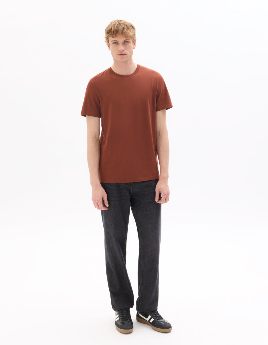 Straight Fit 100% Cotton Crew Neck T-Shirt - Red