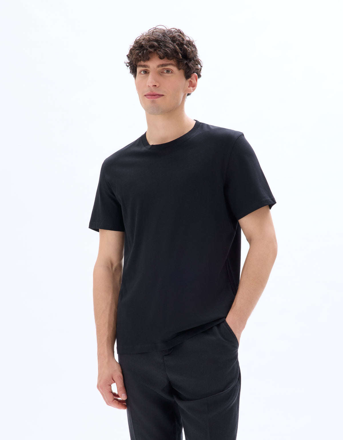 Slim Fit 100% Cotton Crew Neck T-Shirt - Black