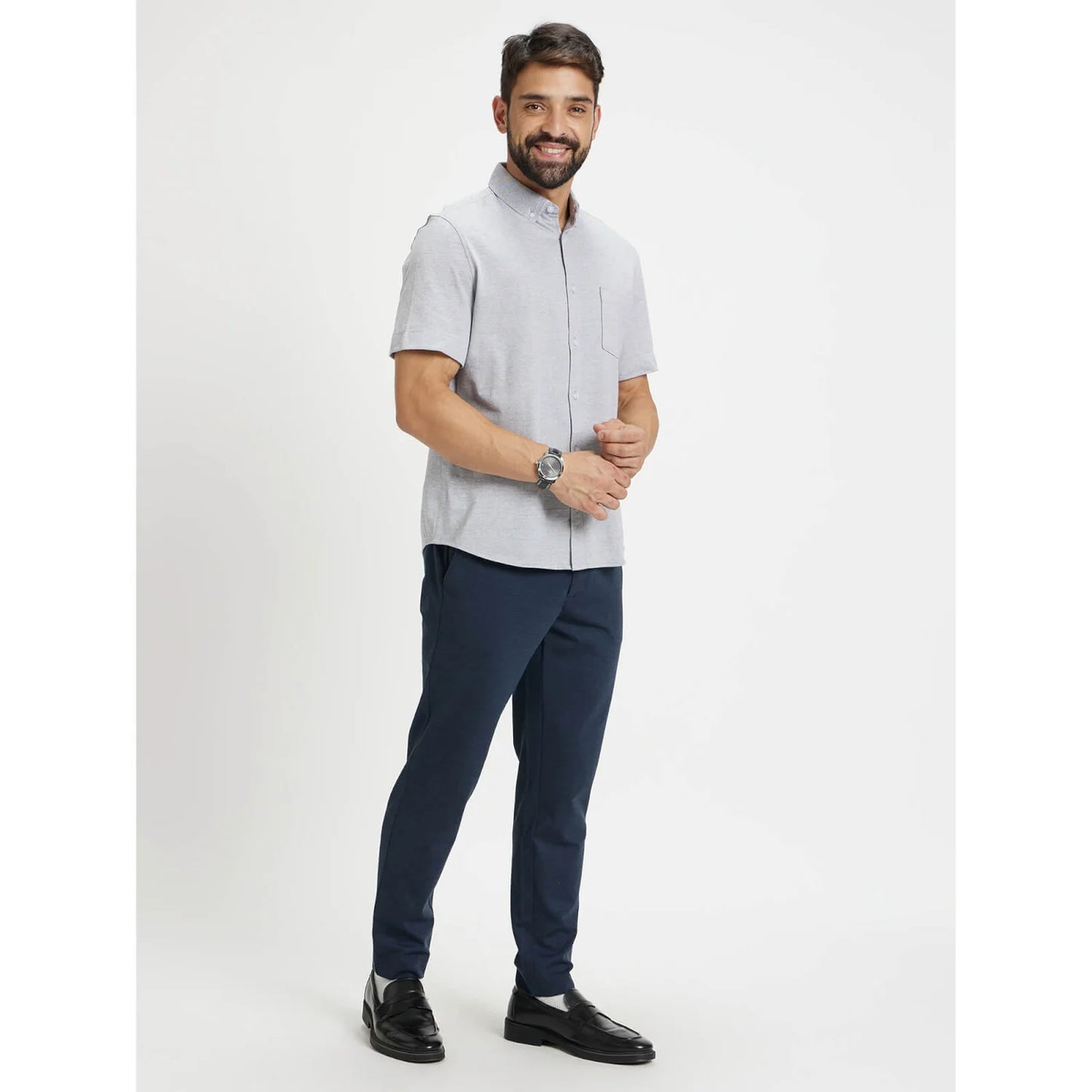 Celio* Solid Slim Fit Cotton Light Blue Shirt