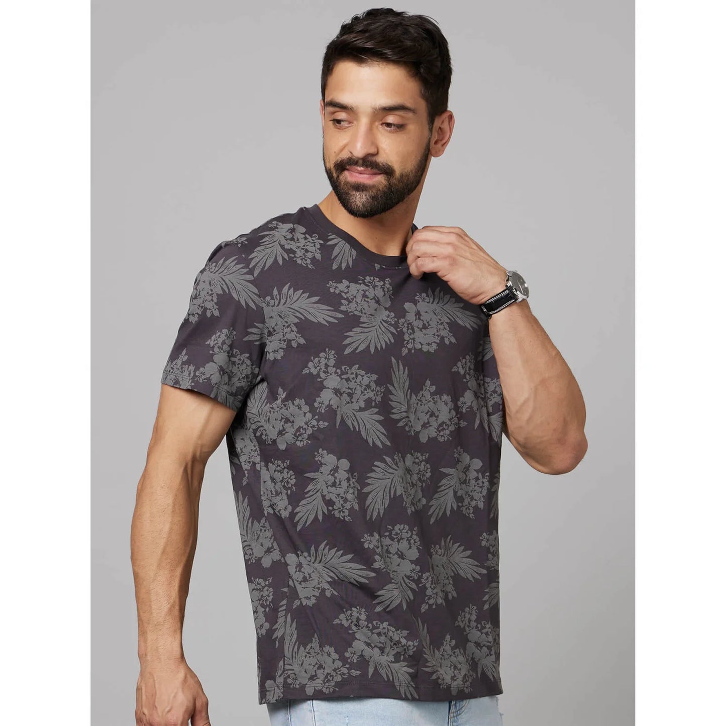 Celio* Tropical Regular Fit Cotton Grey T-Shirt