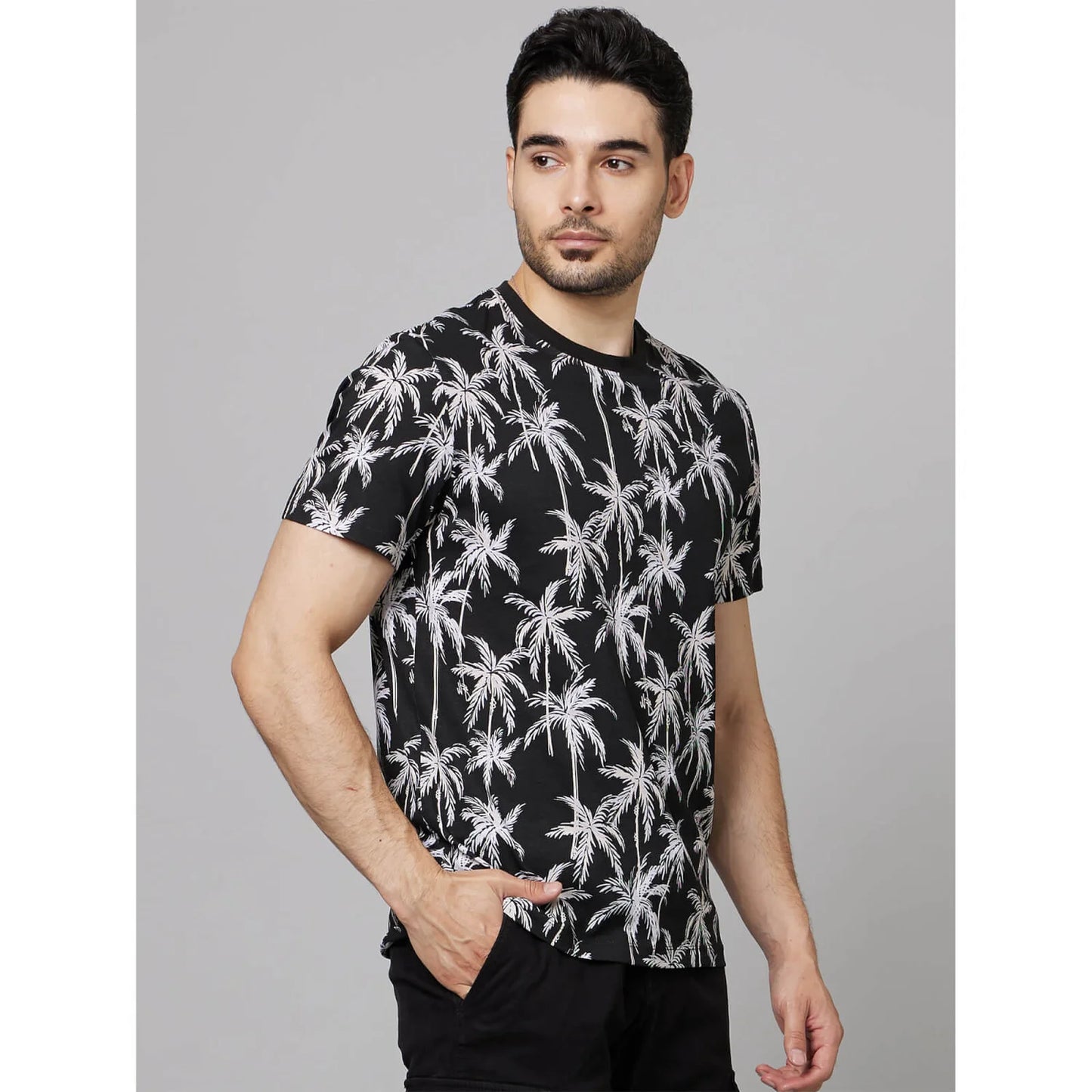 Celio* Conversational Regular Fit Cotton Black T-Shirt