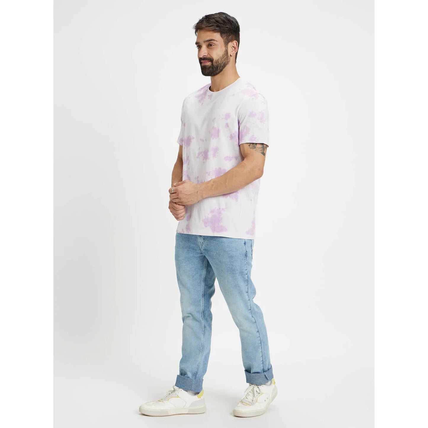 Celio* Abstract Regular Fit Cotton White T-Shirt