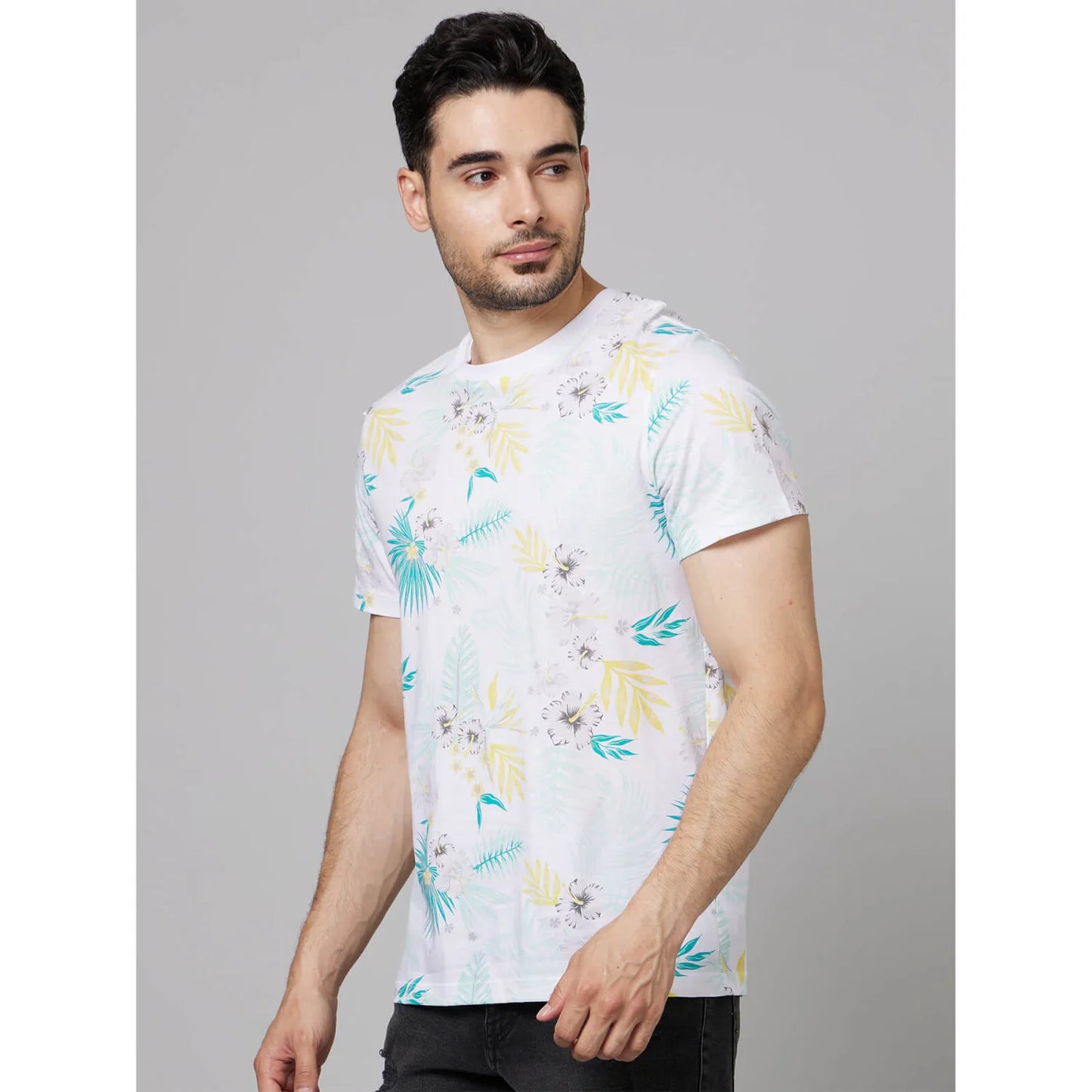 Celio* Floral Regular Fit Cotton White T-Shirt