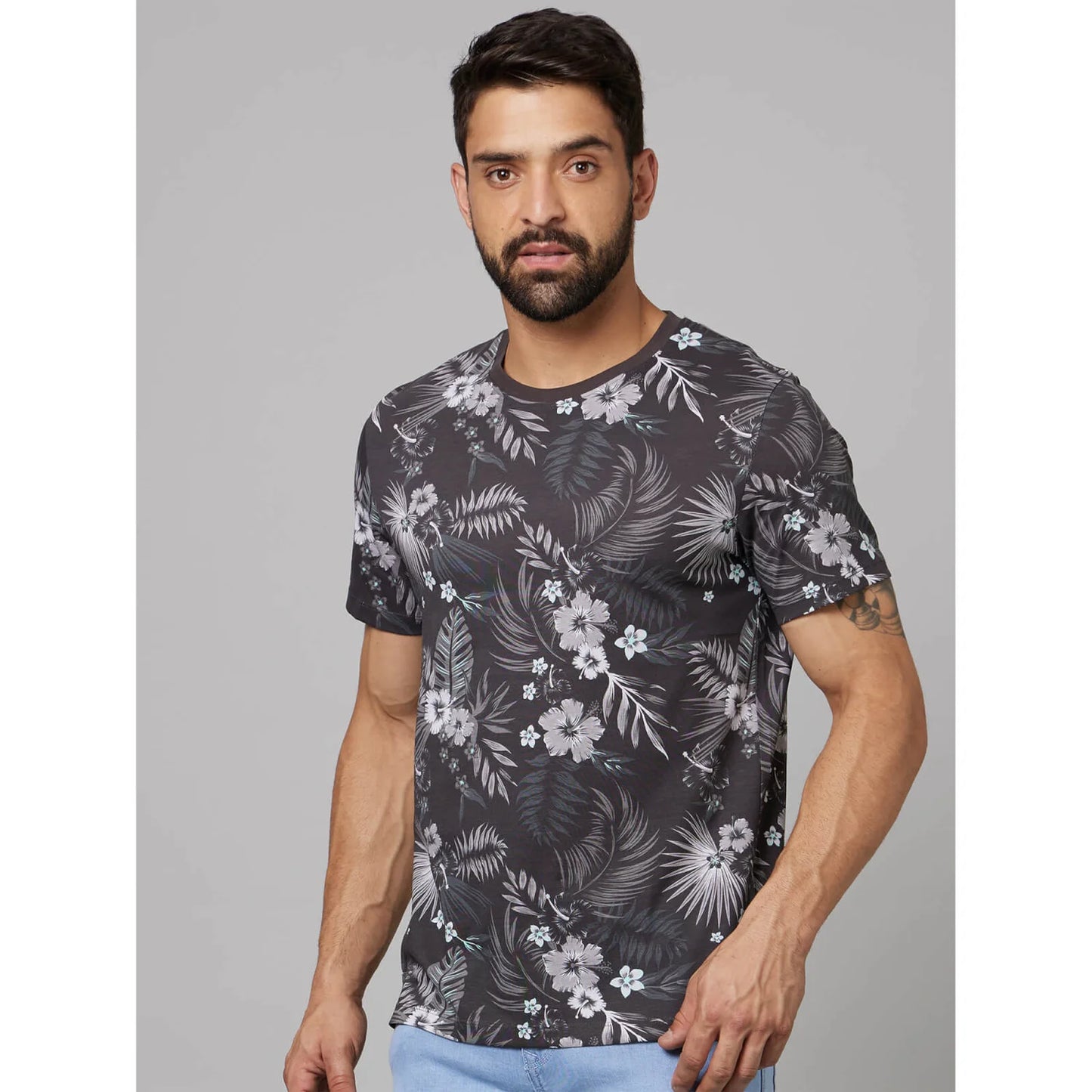 Celio* Tropical Regular Fit Cotton Grey T-Shirt